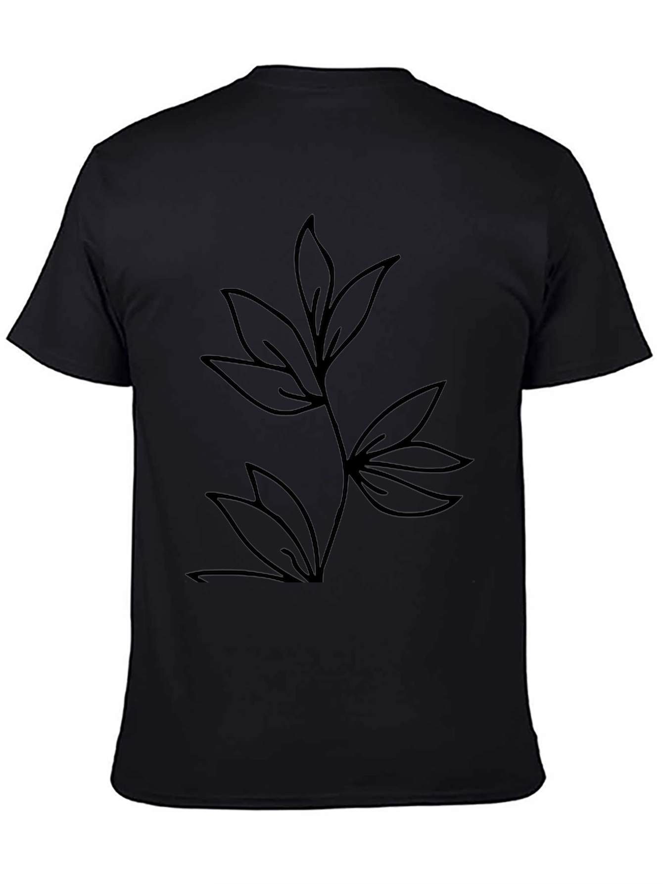 Minimalist Leaf Design Black T-Shirt