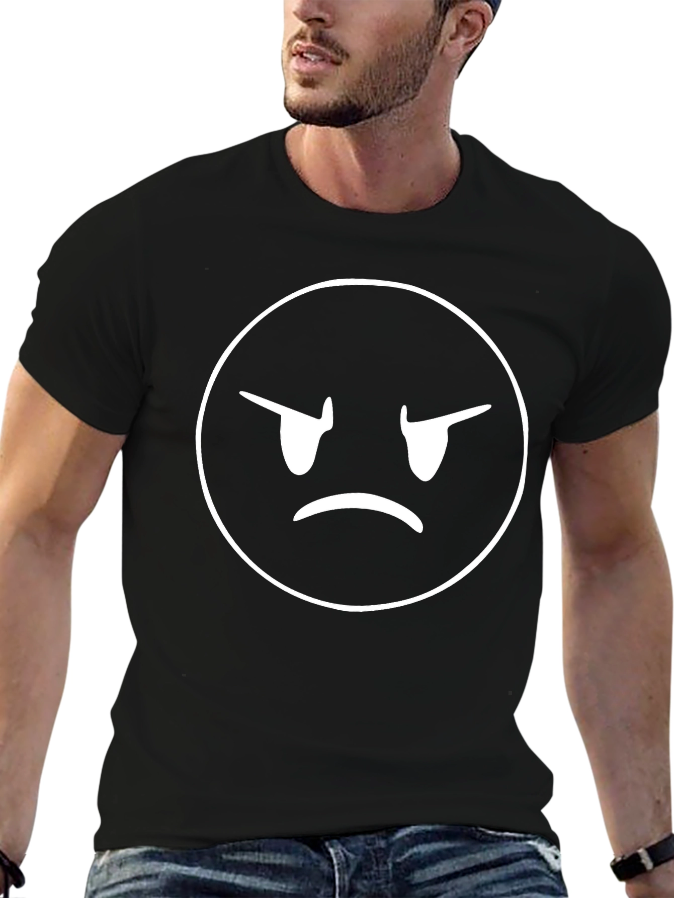 Angry Emoji Graphic T-Shirt - Black