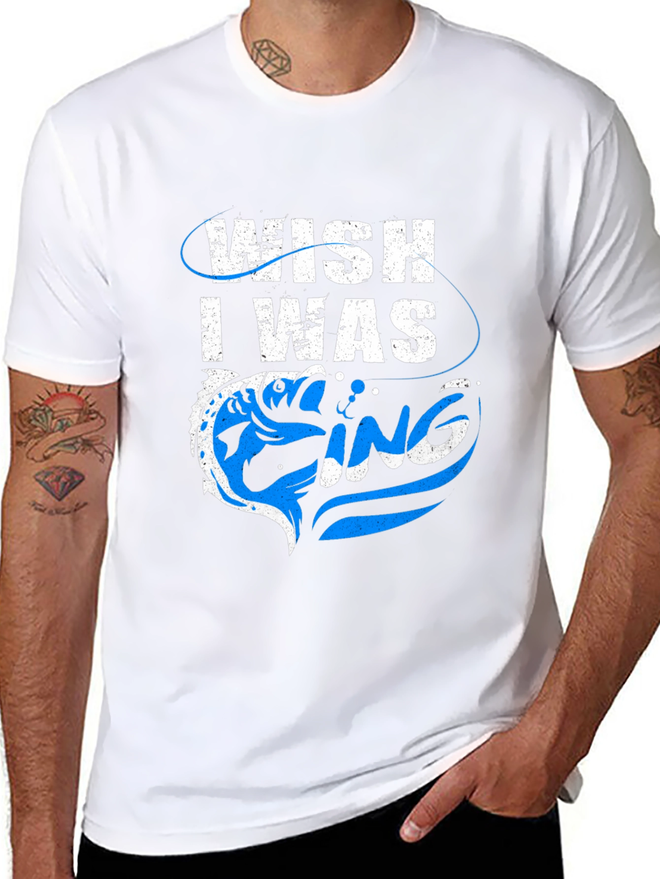 Wish I Was Fishing Graphic Tee - Black