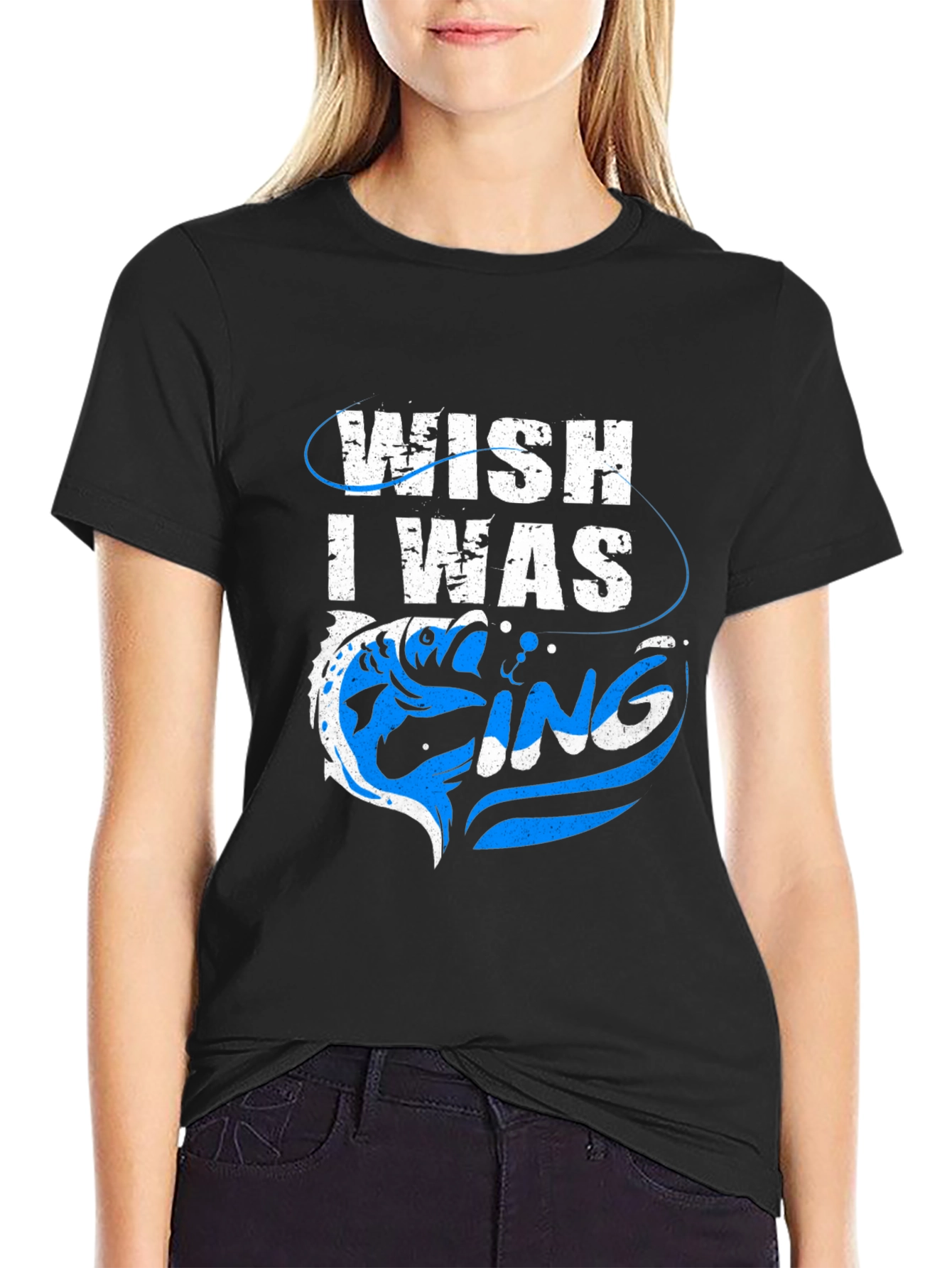 Wish I Was Fishing Graphic Tee - Black