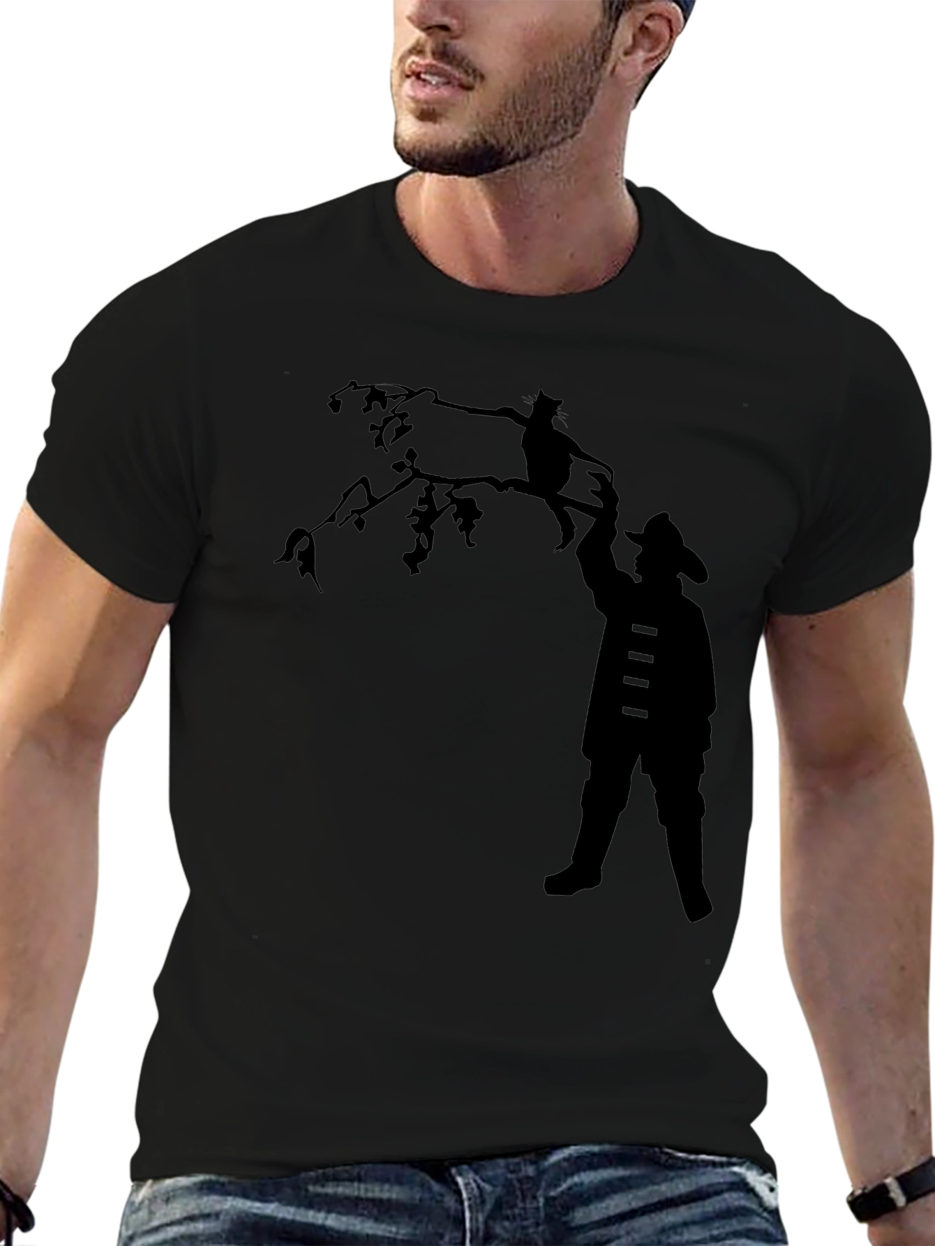 Silhouette Rescue T-Shirt - Fireman & Cat