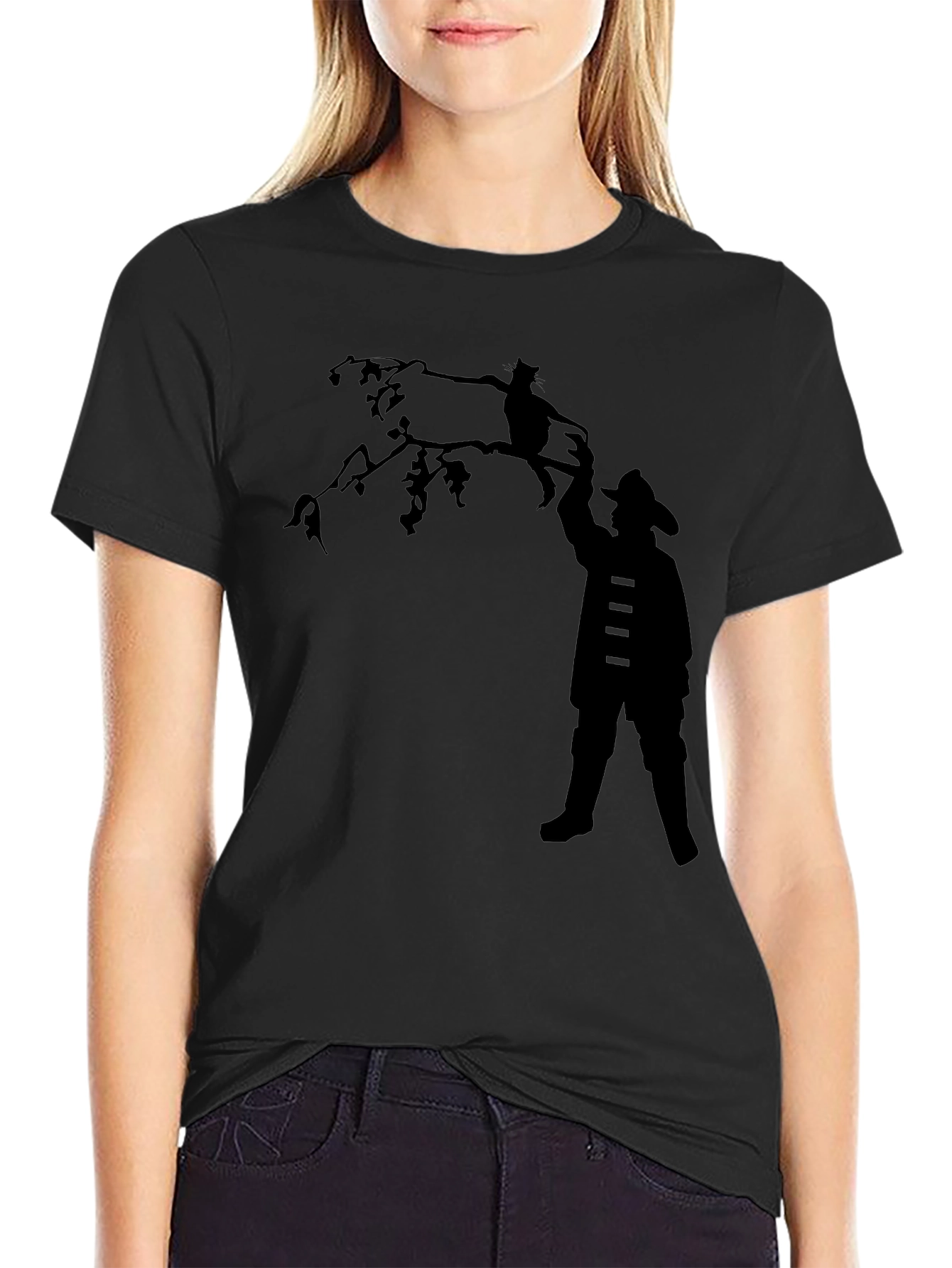 Silhouette Rescue T-Shirt - Fireman & Cat