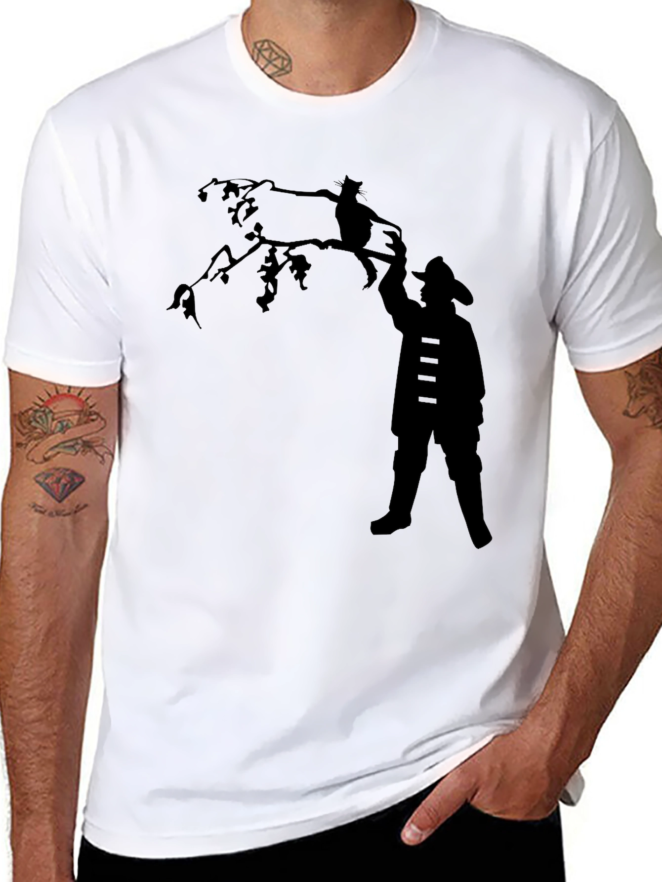 Silhouette Rescue T-Shirt - Fireman & Cat