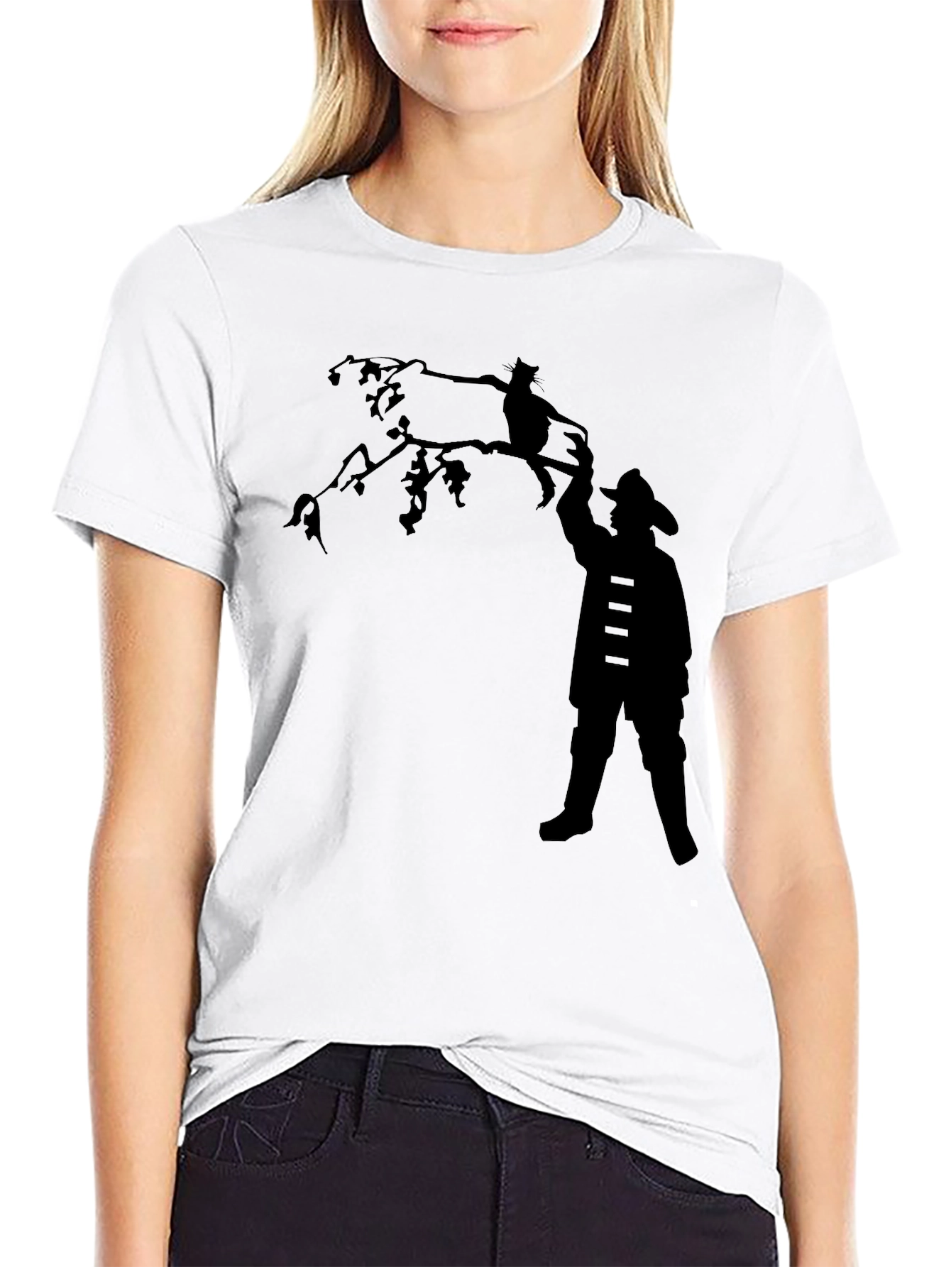 Silhouette Rescue T-Shirt - Fireman & Cat