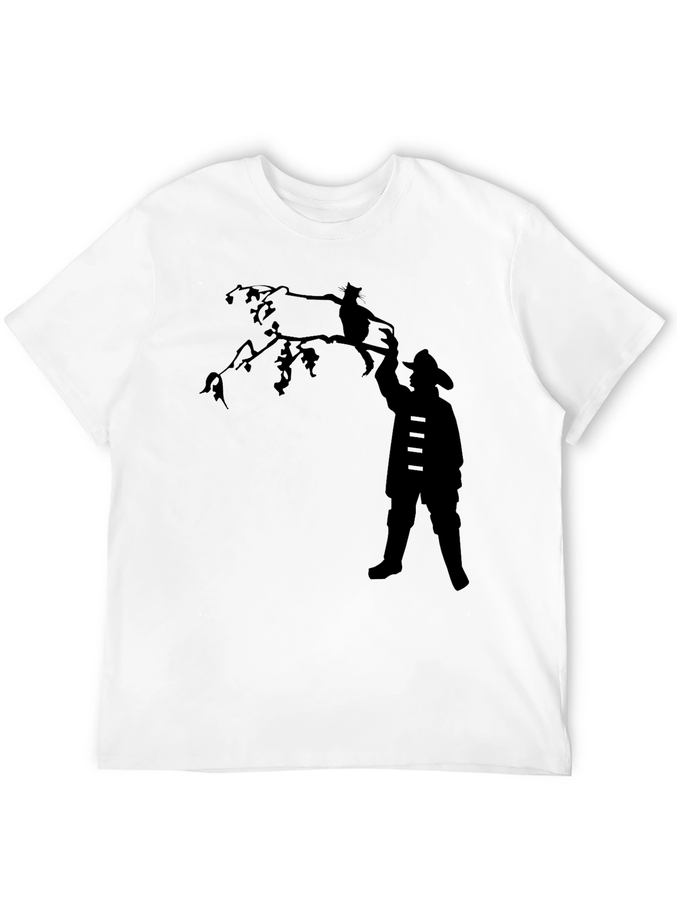 Silhouette Rescue T-Shirt - Fireman & Cat