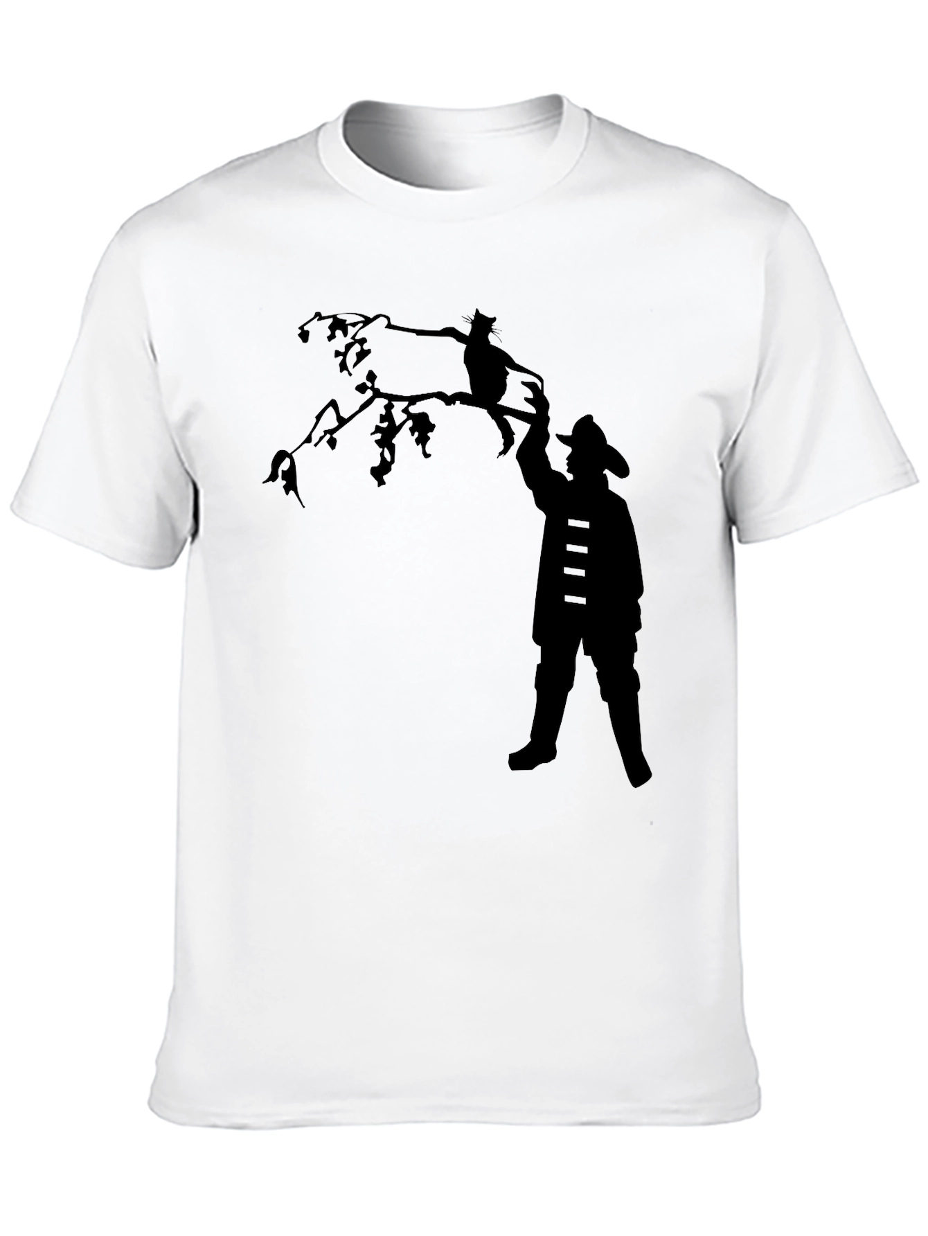 Silhouette Rescue T-Shirt - Fireman & Cat