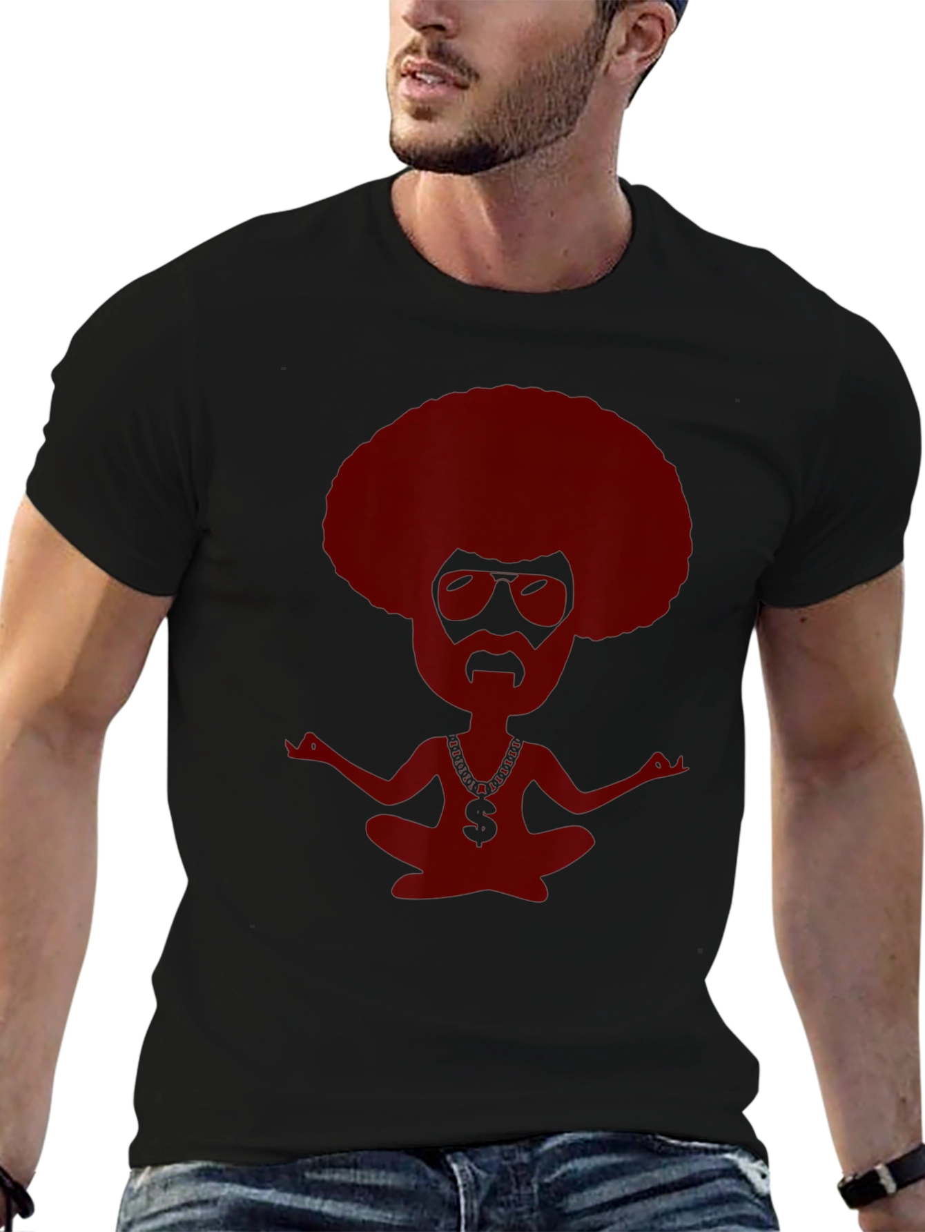 Retro Afro Meditating T-Shirt - Relaxed Graphic Tee