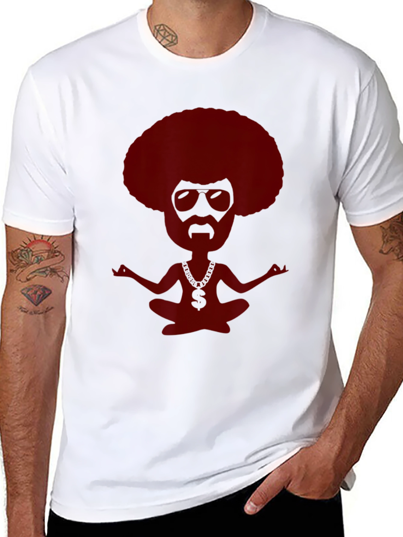 Retro Afro Meditating T-Shirt - Relaxed Graphic Tee