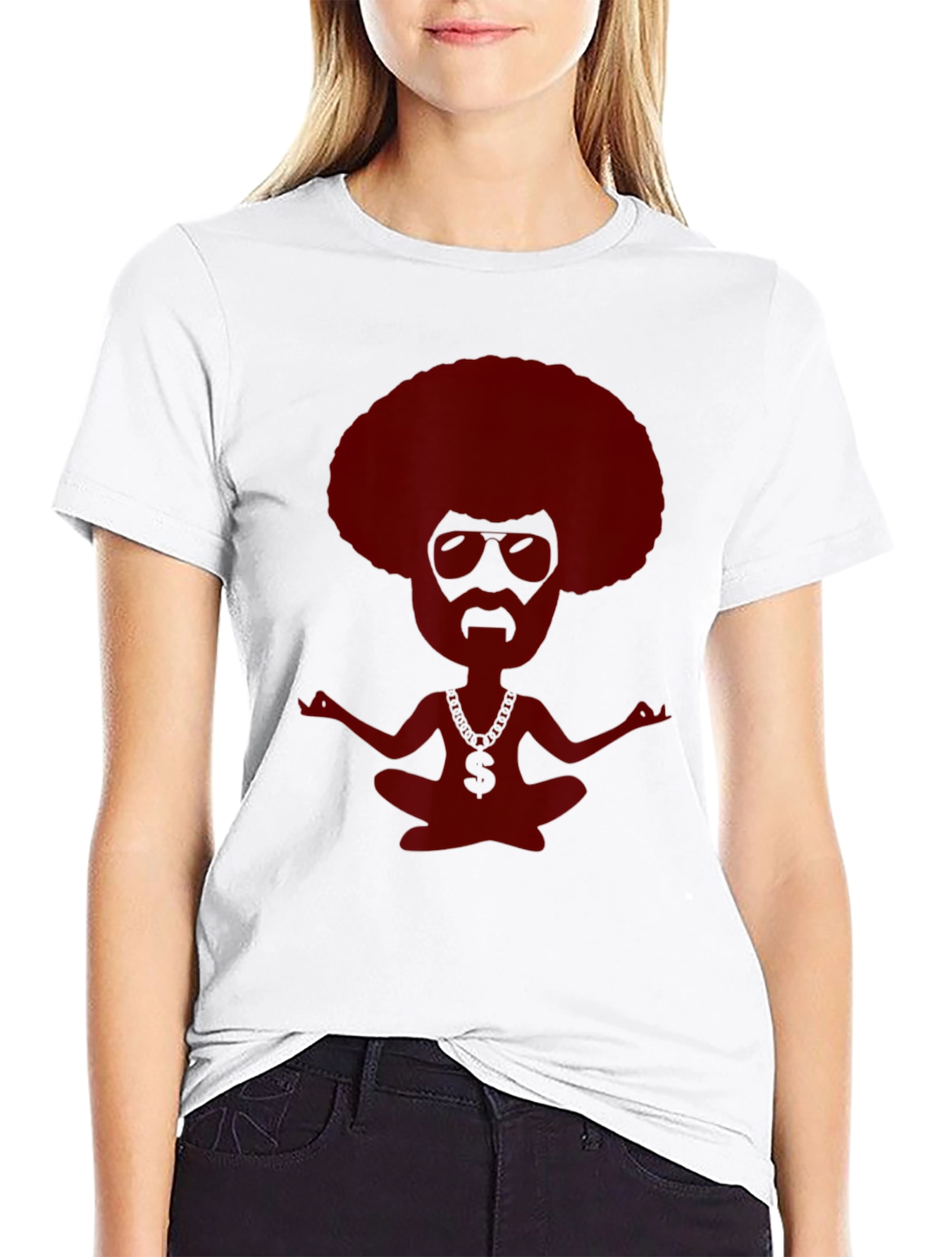 Retro Afro Meditating T-Shirt - Relaxed Graphic Tee