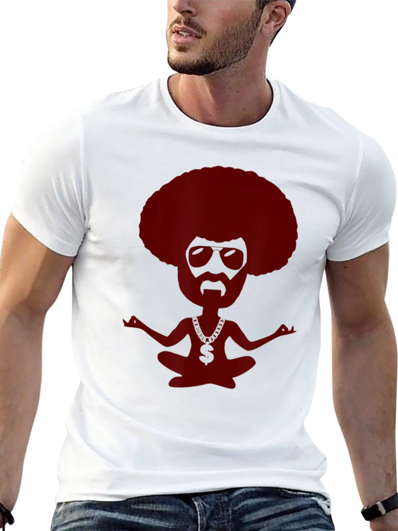 Retro Afro Meditating T-Shirt - Relaxed Graphic Tee
