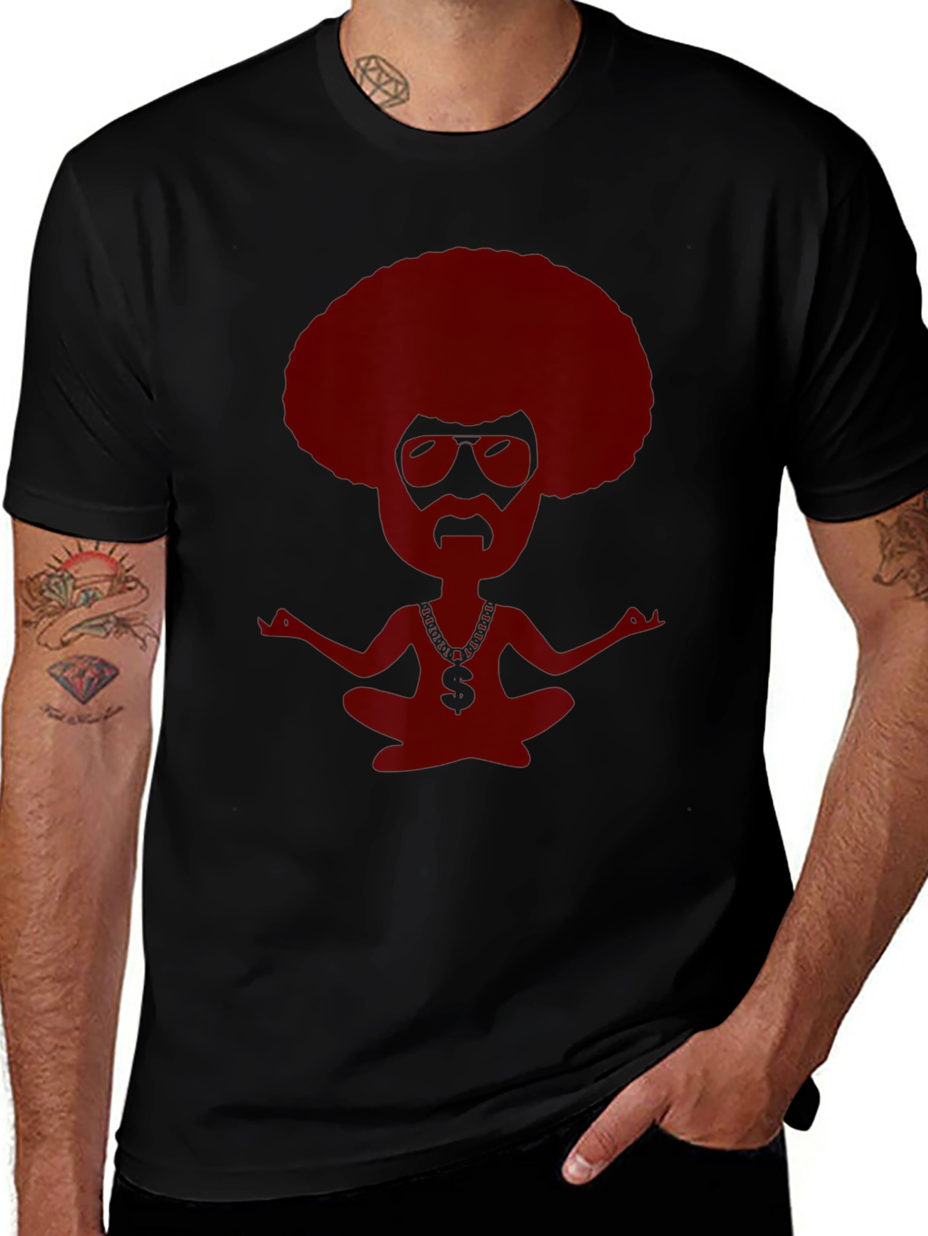 Retro Afro Meditating T-Shirt - Relaxed Graphic Tee