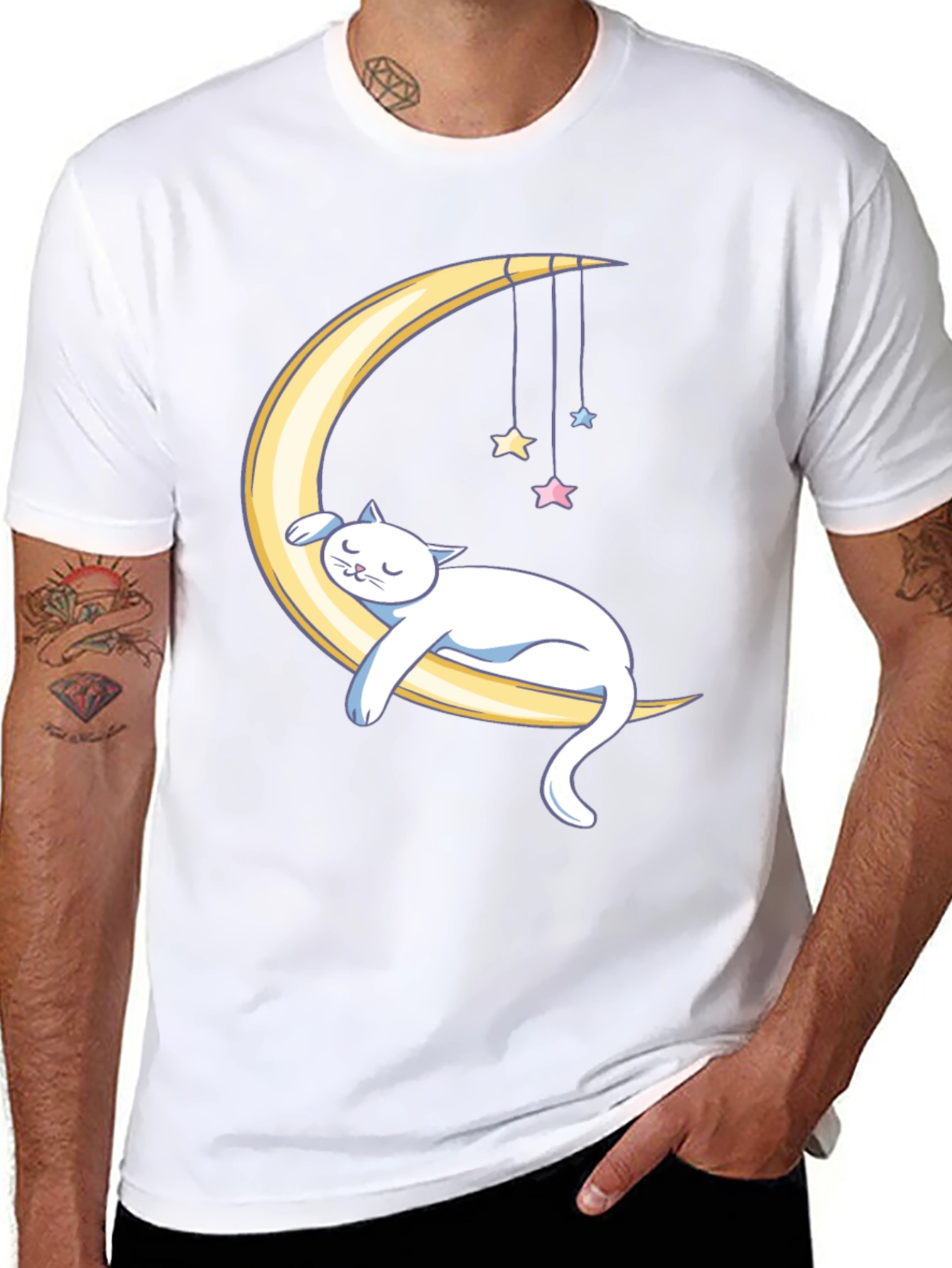 Dreamy Cat Moon T-Shirt - Black Cotton Comfort
