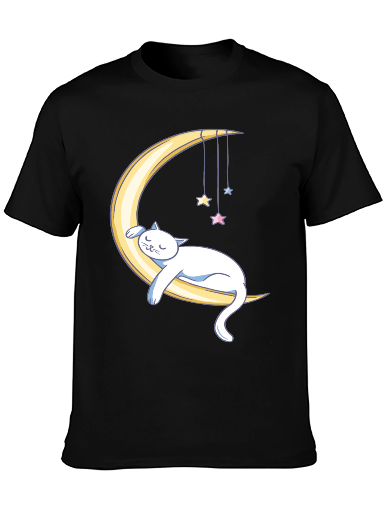 Dreamy Cat Moon T-Shirt - Black Cotton Comfort