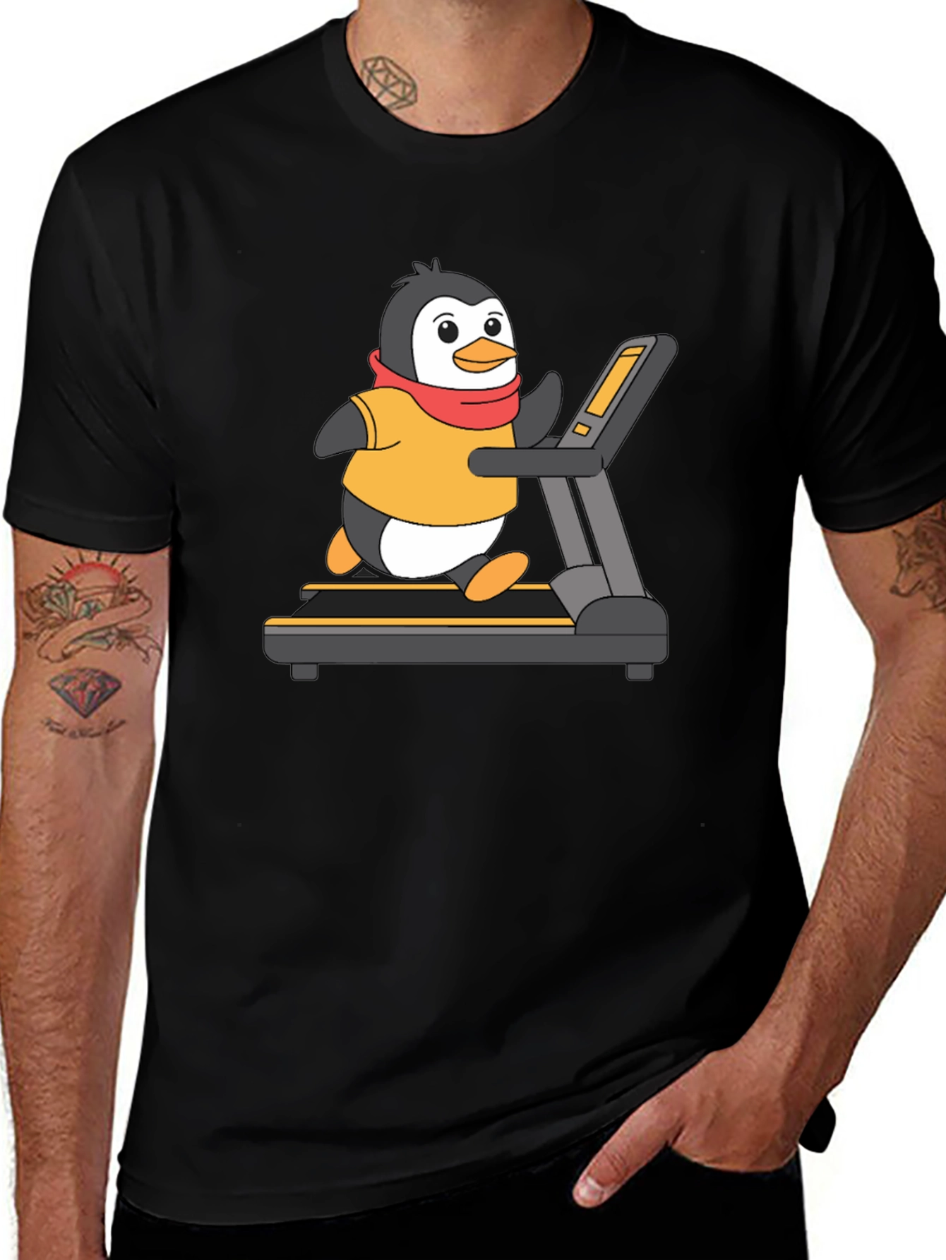 Penguin Treadmill Graphic Tee - Workout Humor