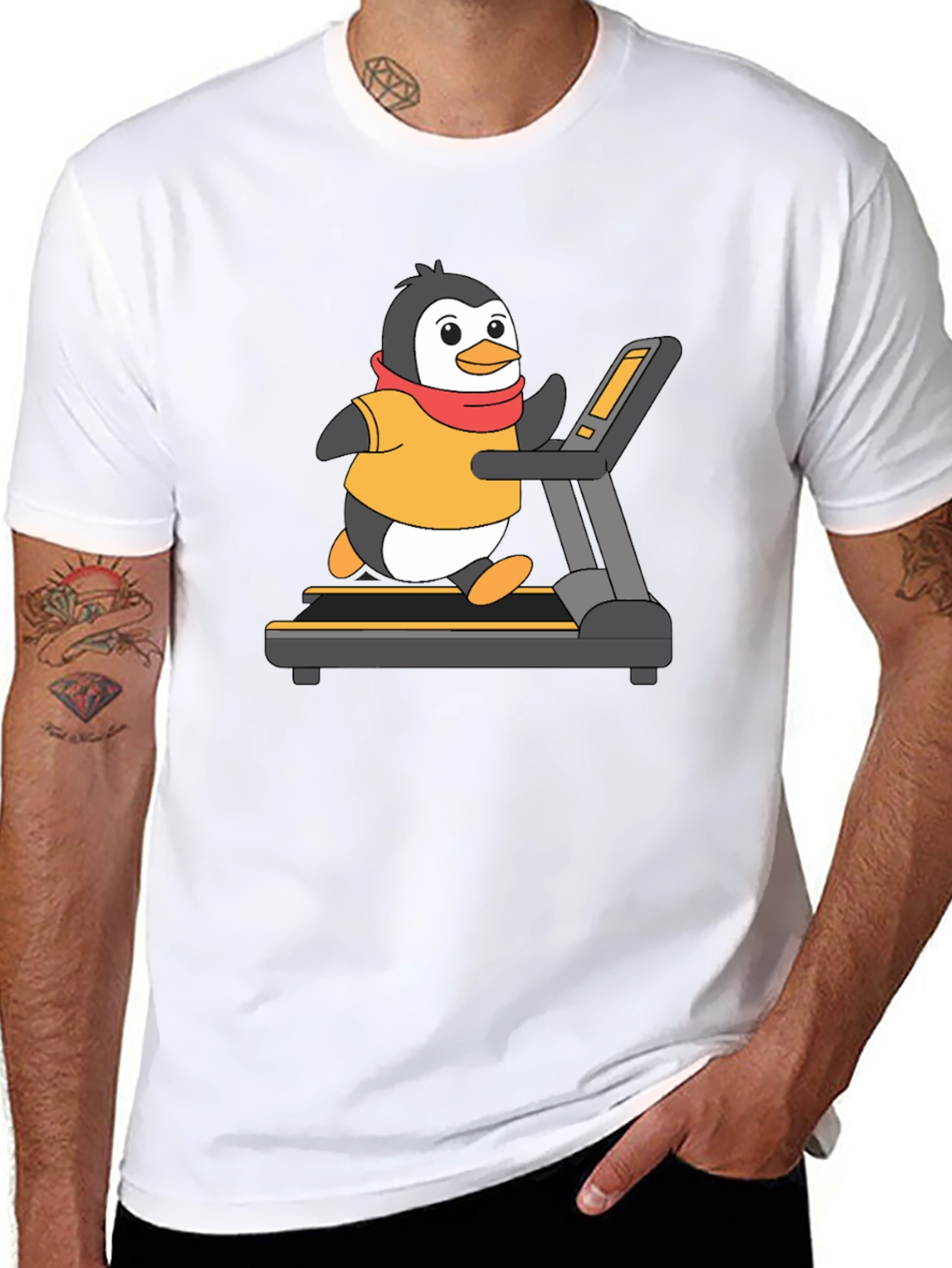 Penguin Treadmill Graphic Tee - Workout Humor