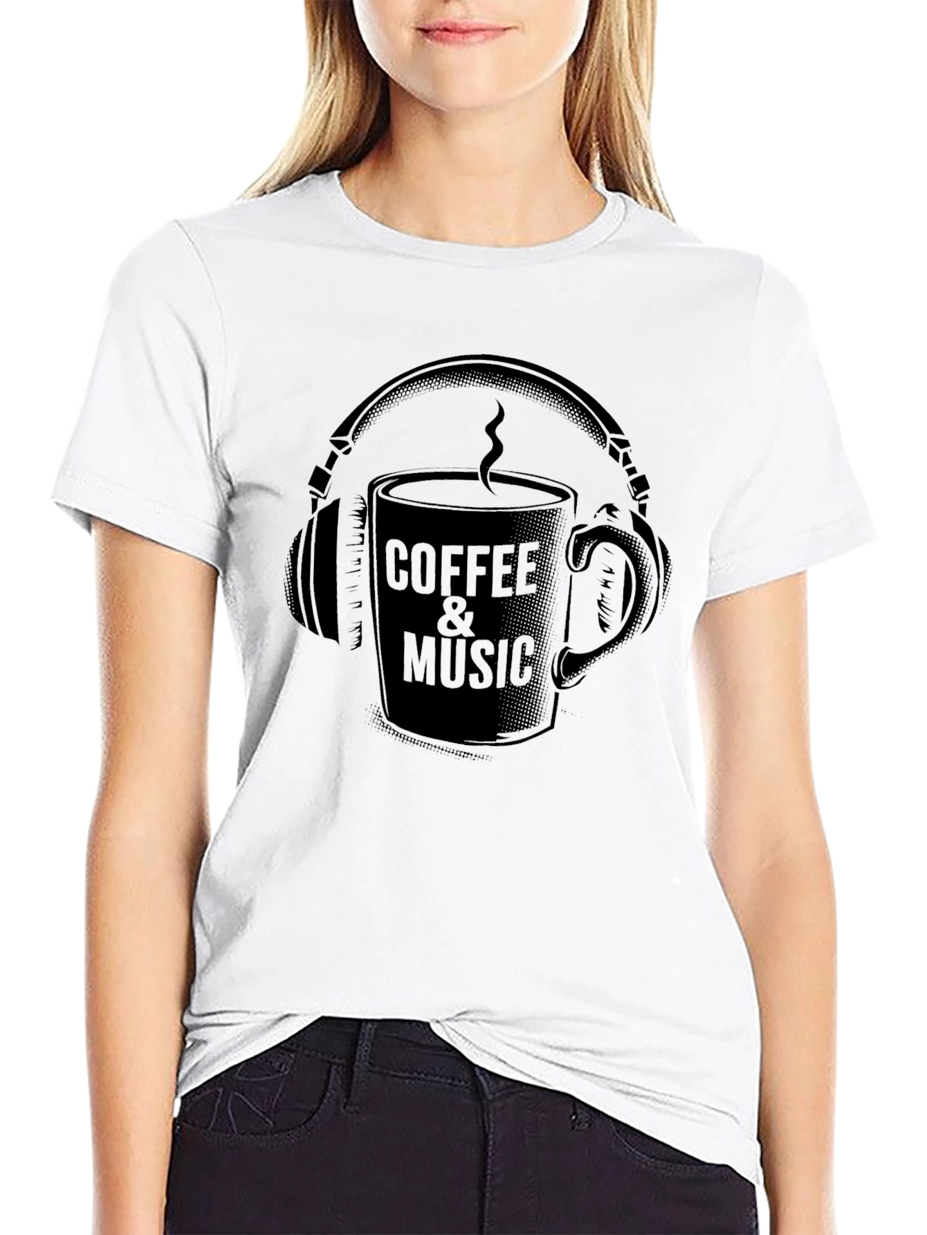 Coffee & Music Graphic Tee - Cool Black T-Shirt