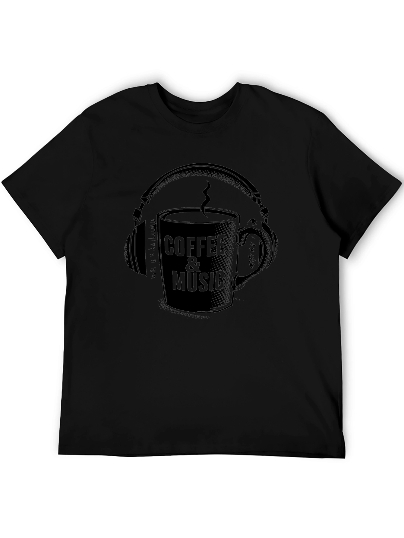 Coffee & Music Graphic Tee - Cool Black T-Shirt