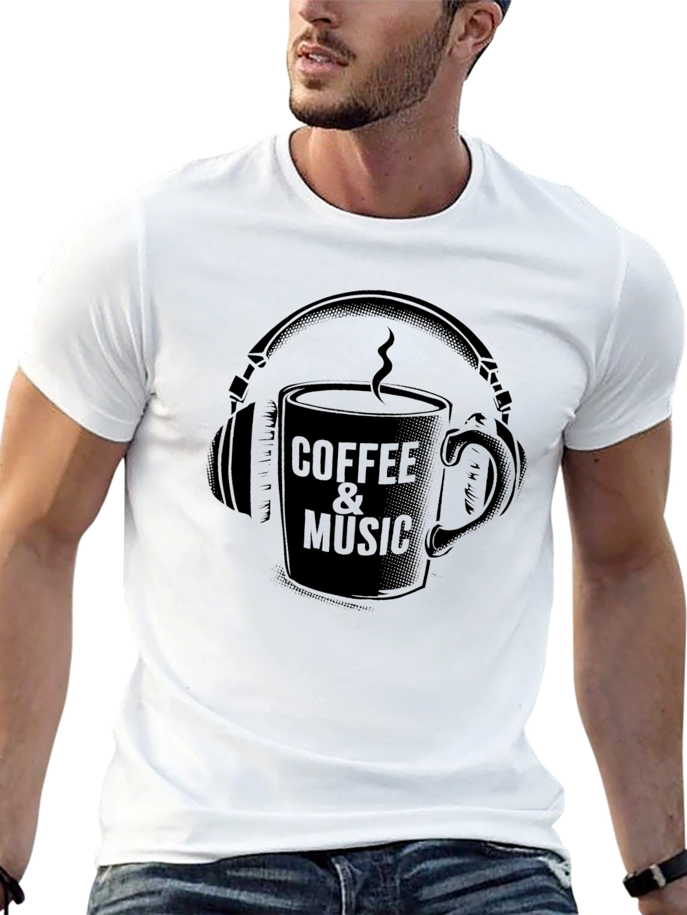 Coffee & Music Graphic Tee - Cool Black T-Shirt