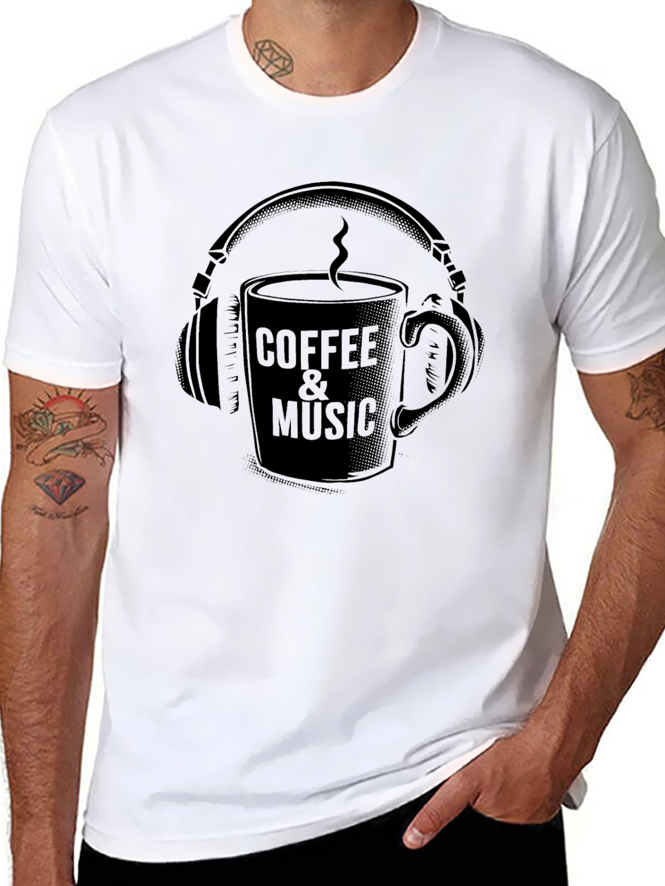 Coffee & Music Graphic Tee - Cool Black T-Shirt
