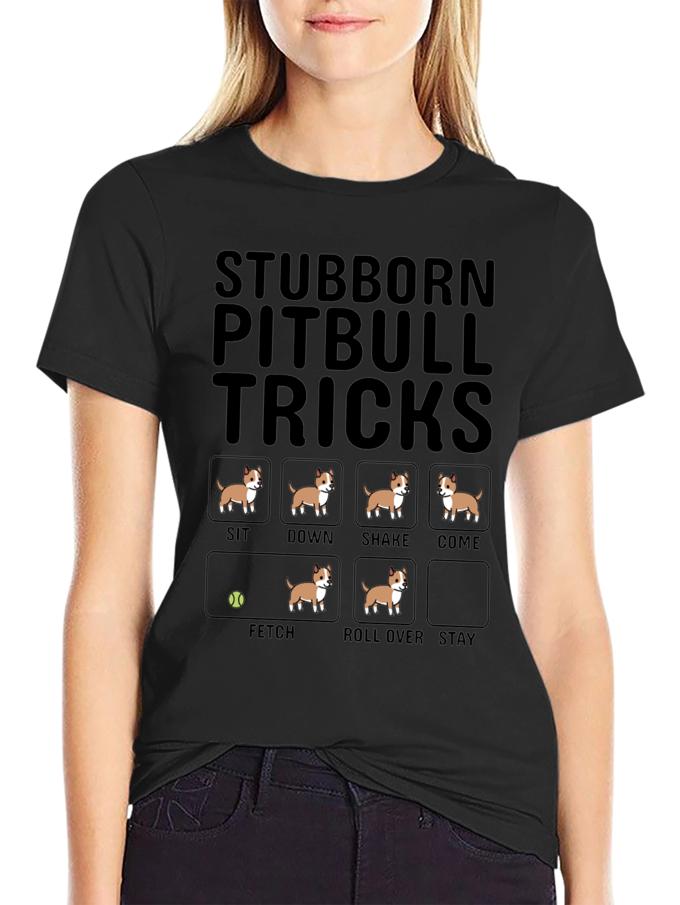 Stubborn Pitbull Tricks T-Shirt Funny Dog Tee