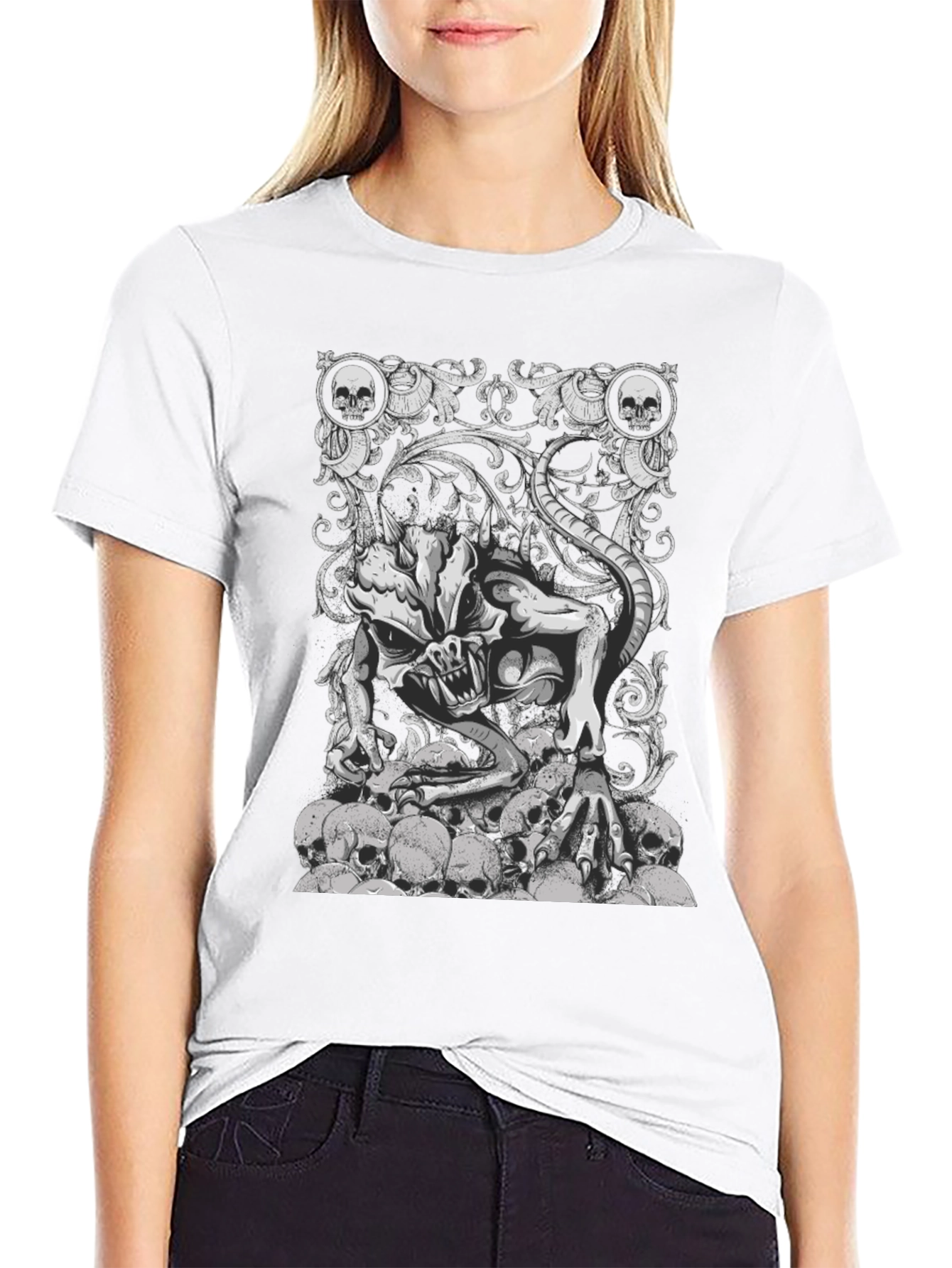 Skull Pile Demon Graphic Tee - Black Cotton T-Shirt