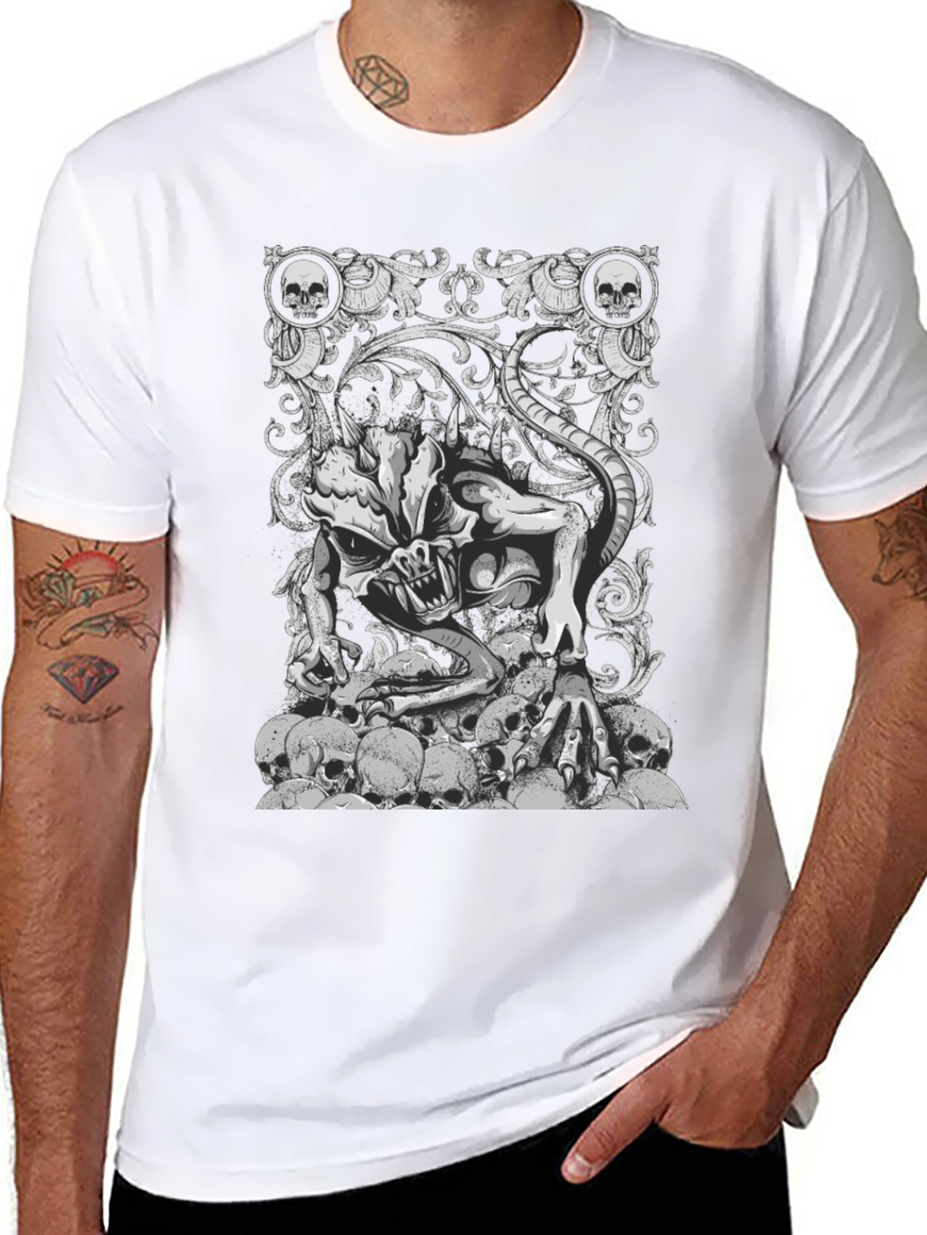 Skull Pile Demon Graphic Tee - Black Cotton T-Shirt