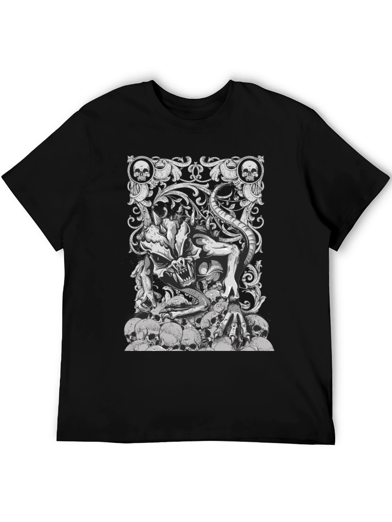Skull Pile Demon Graphic Tee - Black Cotton T-Shirt