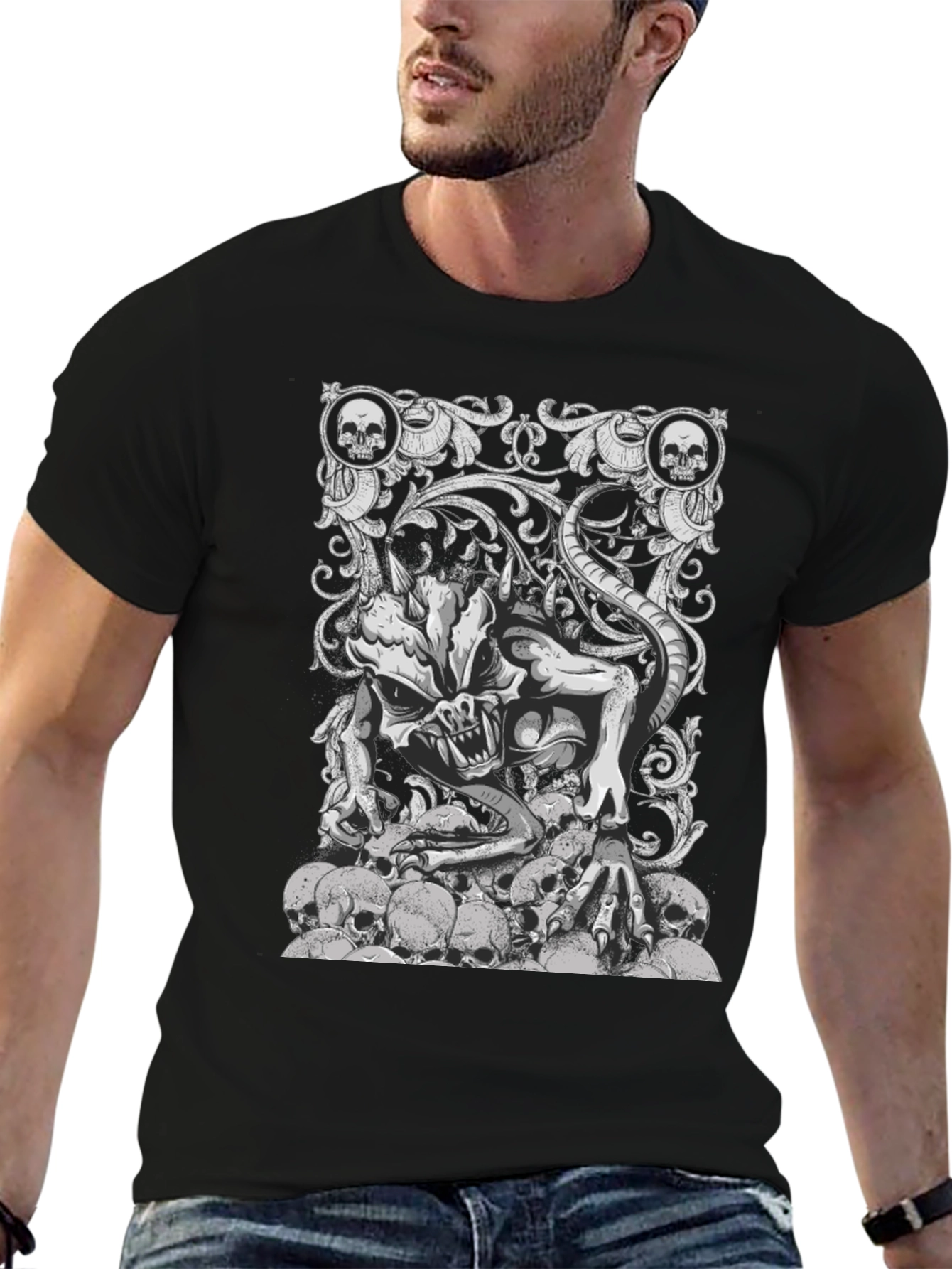 Skull Pile Demon Graphic Tee - Black Cotton T-Shirt