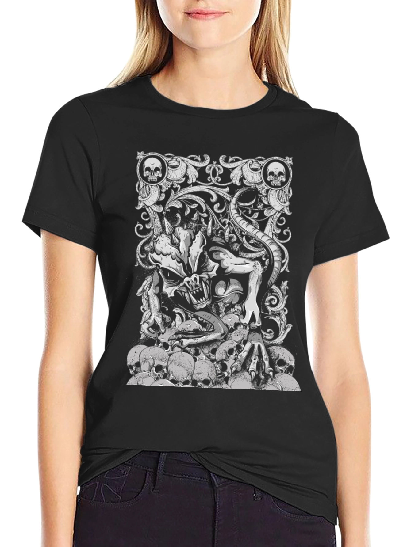 Skull Pile Demon Graphic Tee - Black Cotton T-Shirt