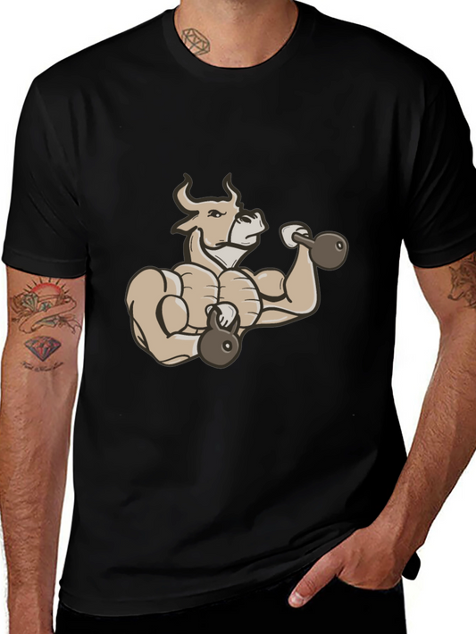 Muscular Bull Workout Graphic T-Shirt