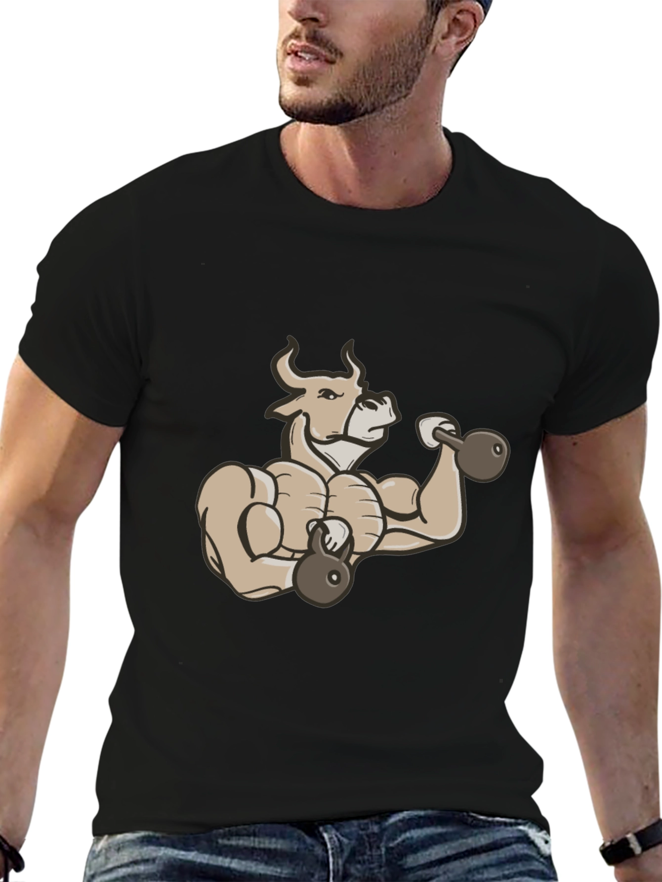 Muscular Bull Workout Graphic T-Shirt