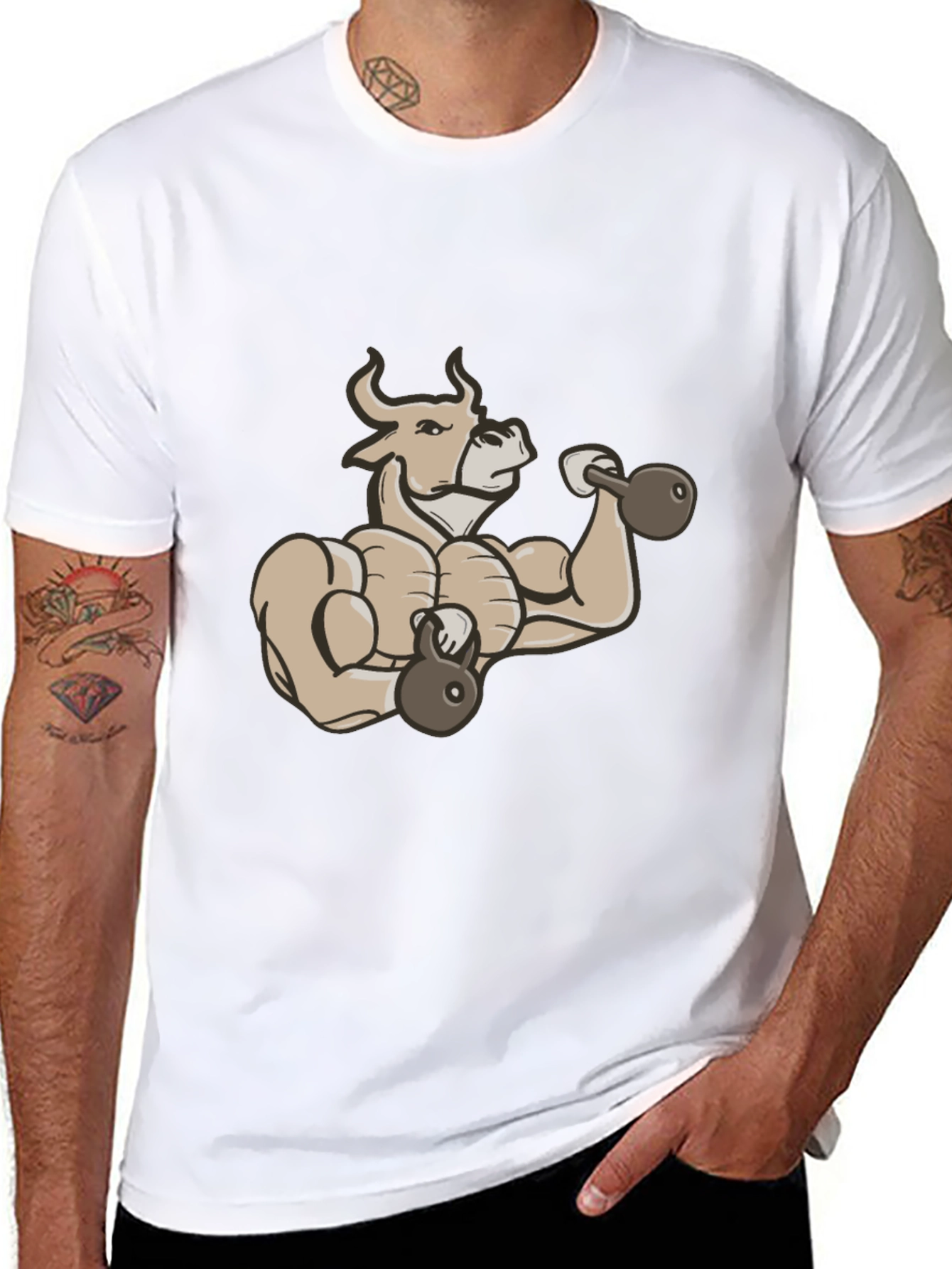 Muscular Bull Workout Graphic T-Shirt