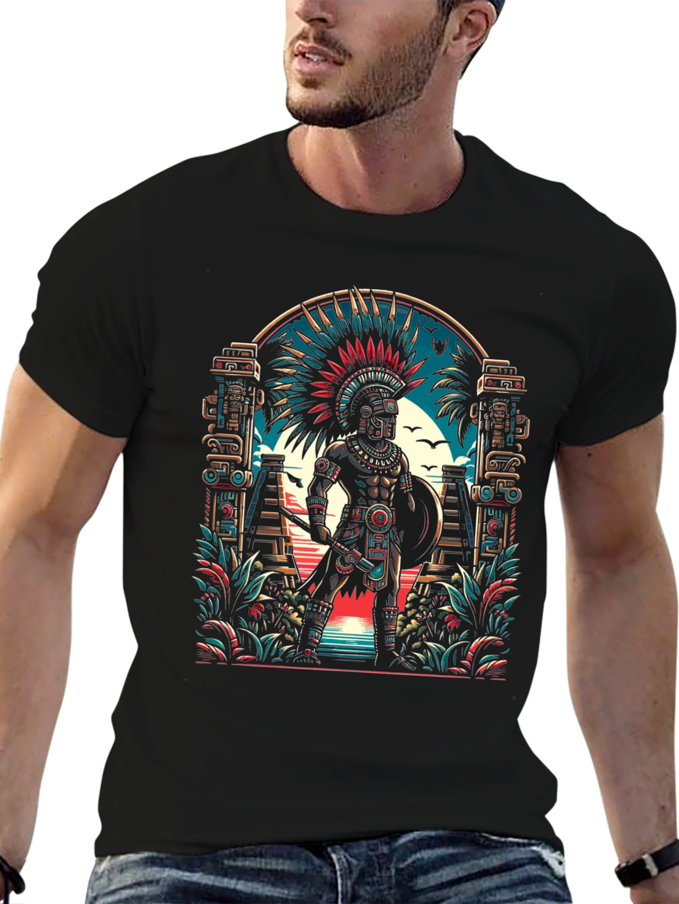 Aztec Warrior T-Shirt - Bold Graphic Tee