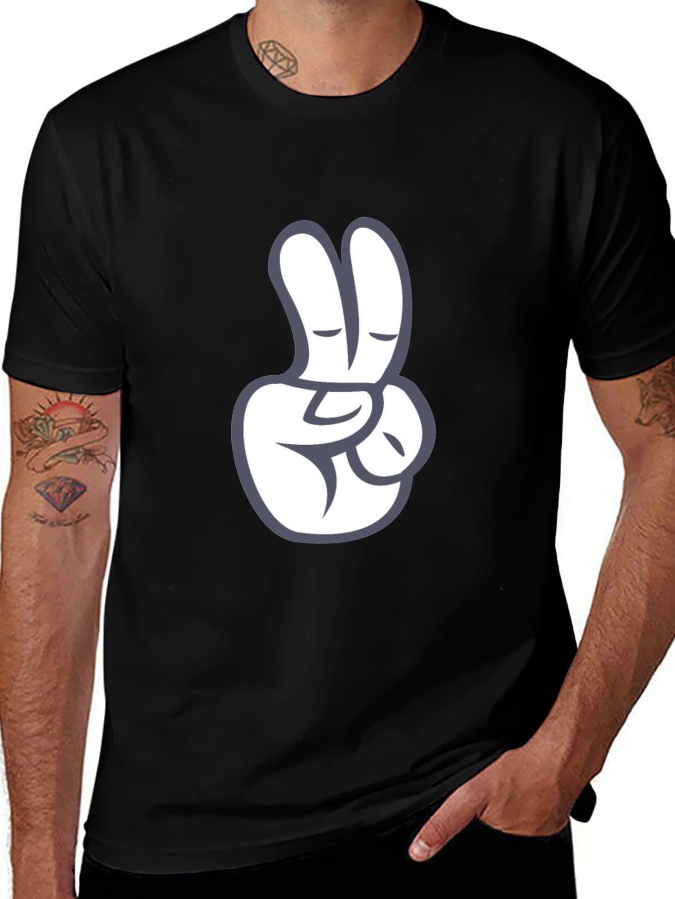 Peace Sign Graphic Tee - Black Cotton T-Shirt