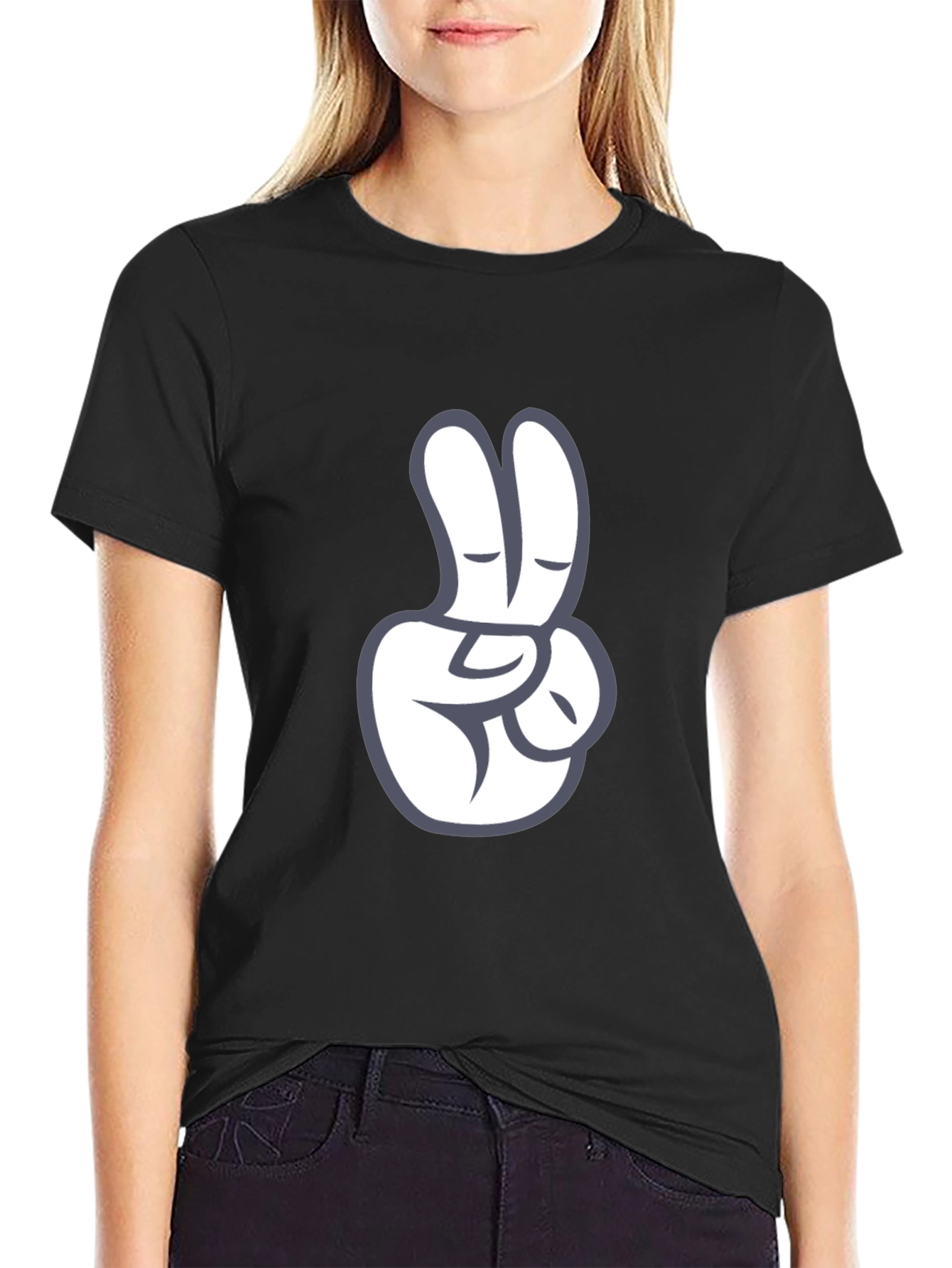 Peace Sign Graphic Tee - Black Cotton T-Shirt