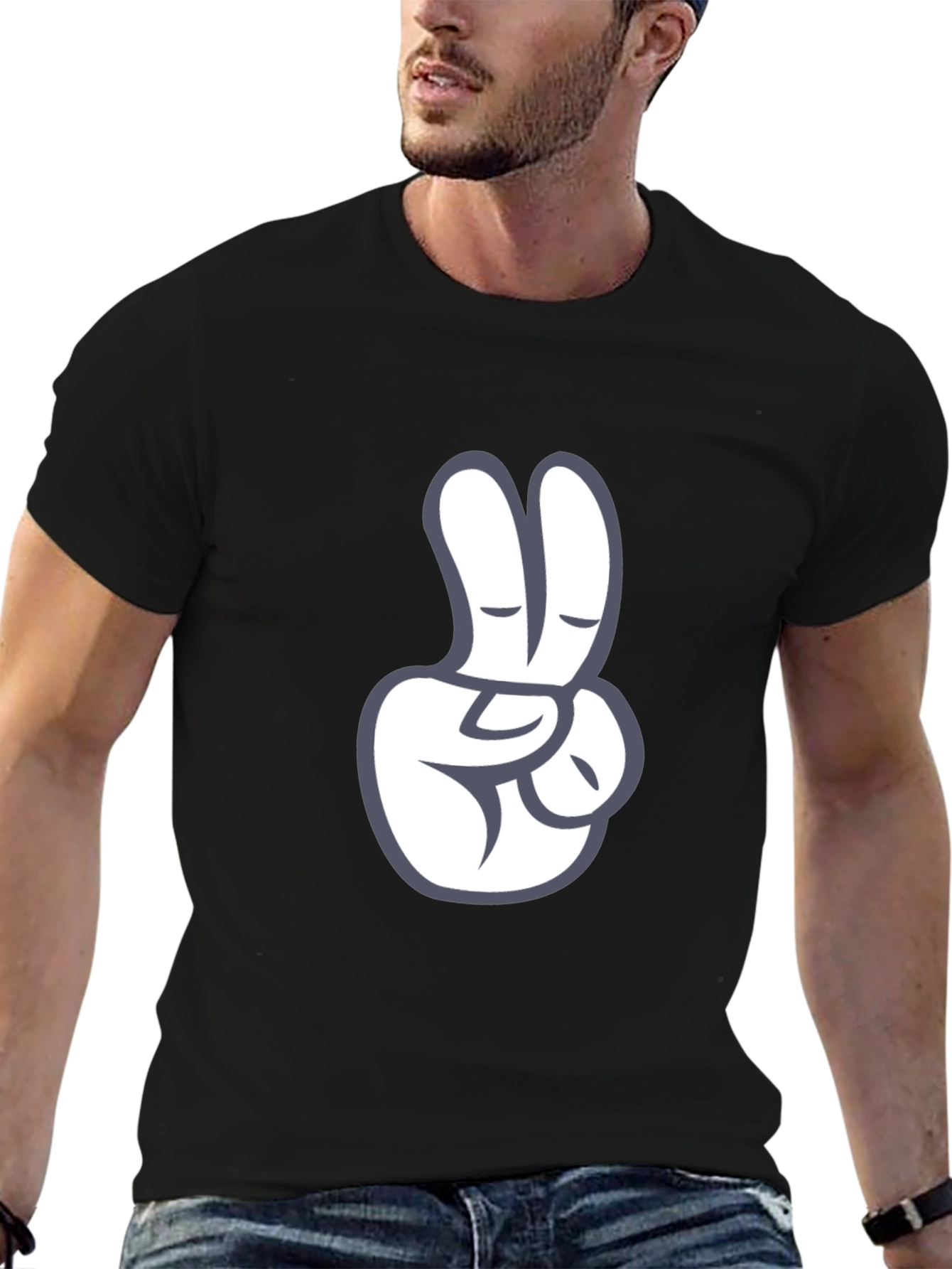 Peace Sign Graphic Tee - Black Cotton T-Shirt