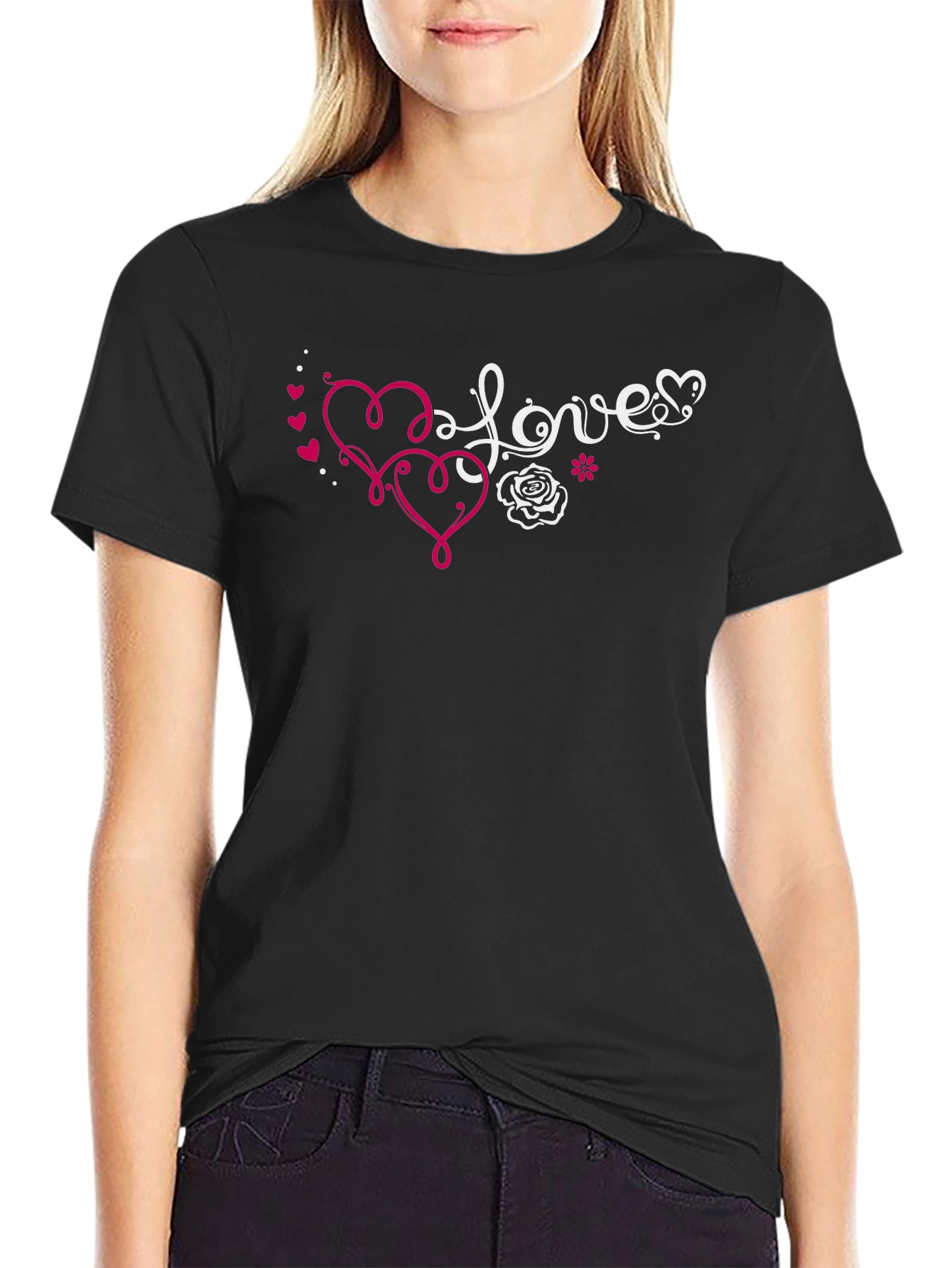 Love Hearts Graphic T-Shirt - Black