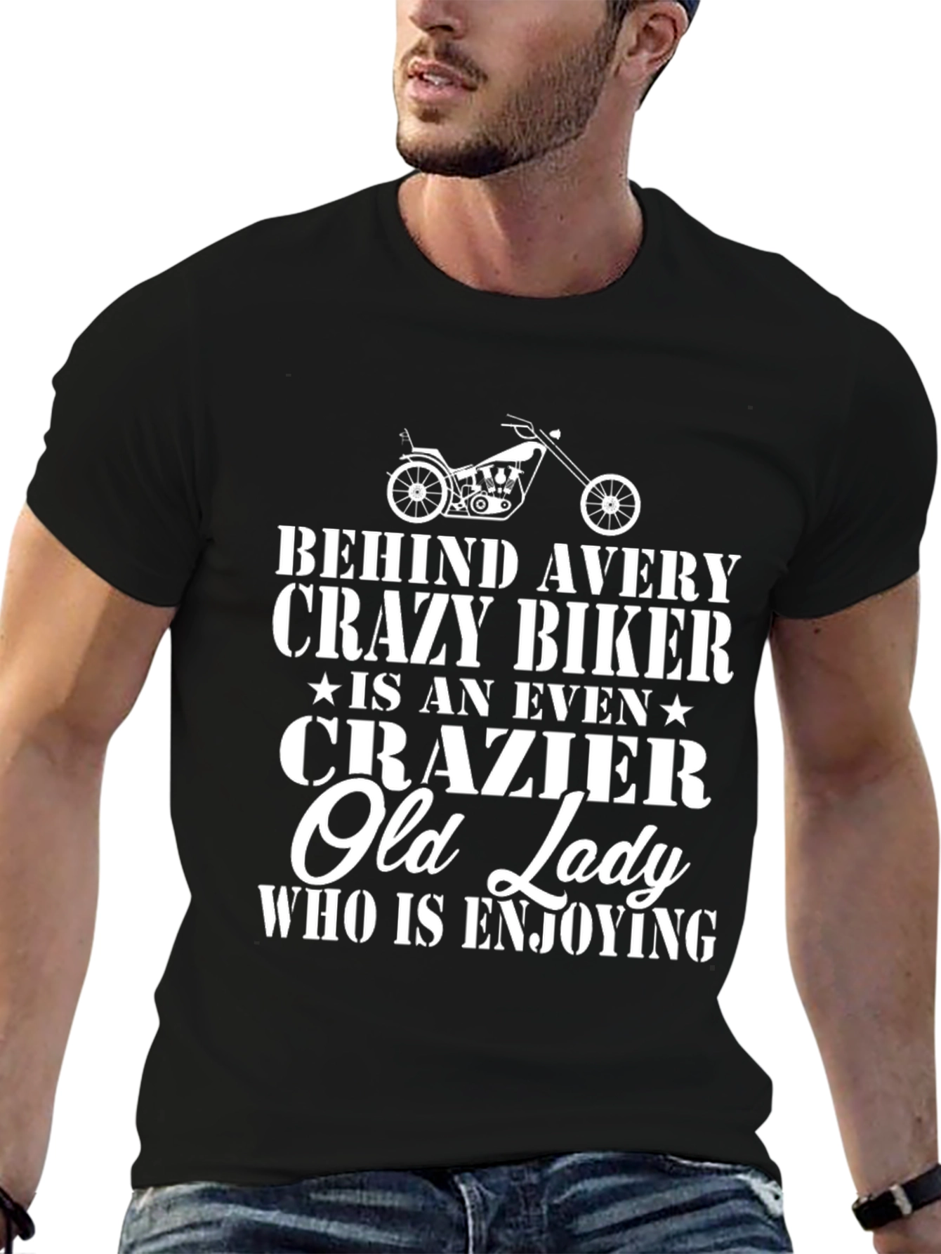 Crazy Biker & Old Lady Graphic Tee - Black