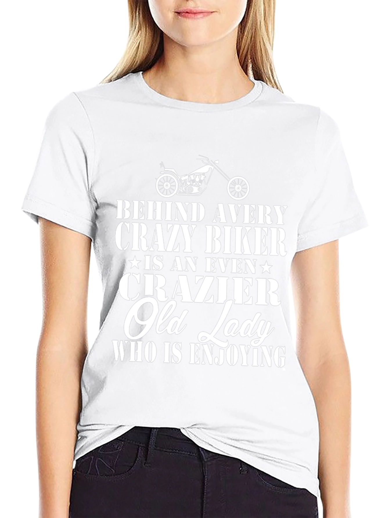 Crazy Biker & Old Lady Graphic Tee - Black