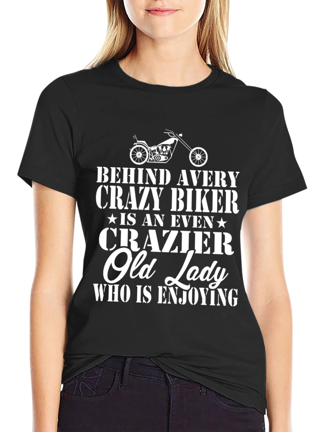 Crazy Biker & Old Lady Graphic Tee - Black