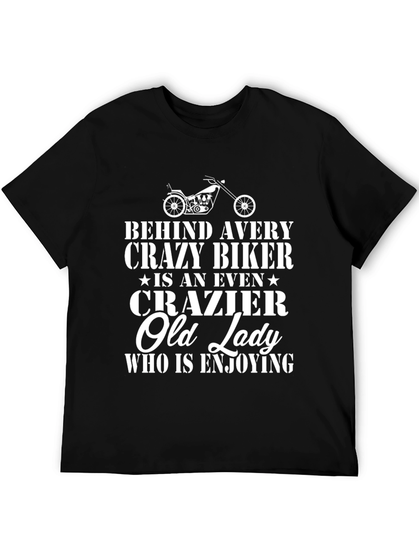 Crazy Biker & Old Lady Graphic Tee - Black