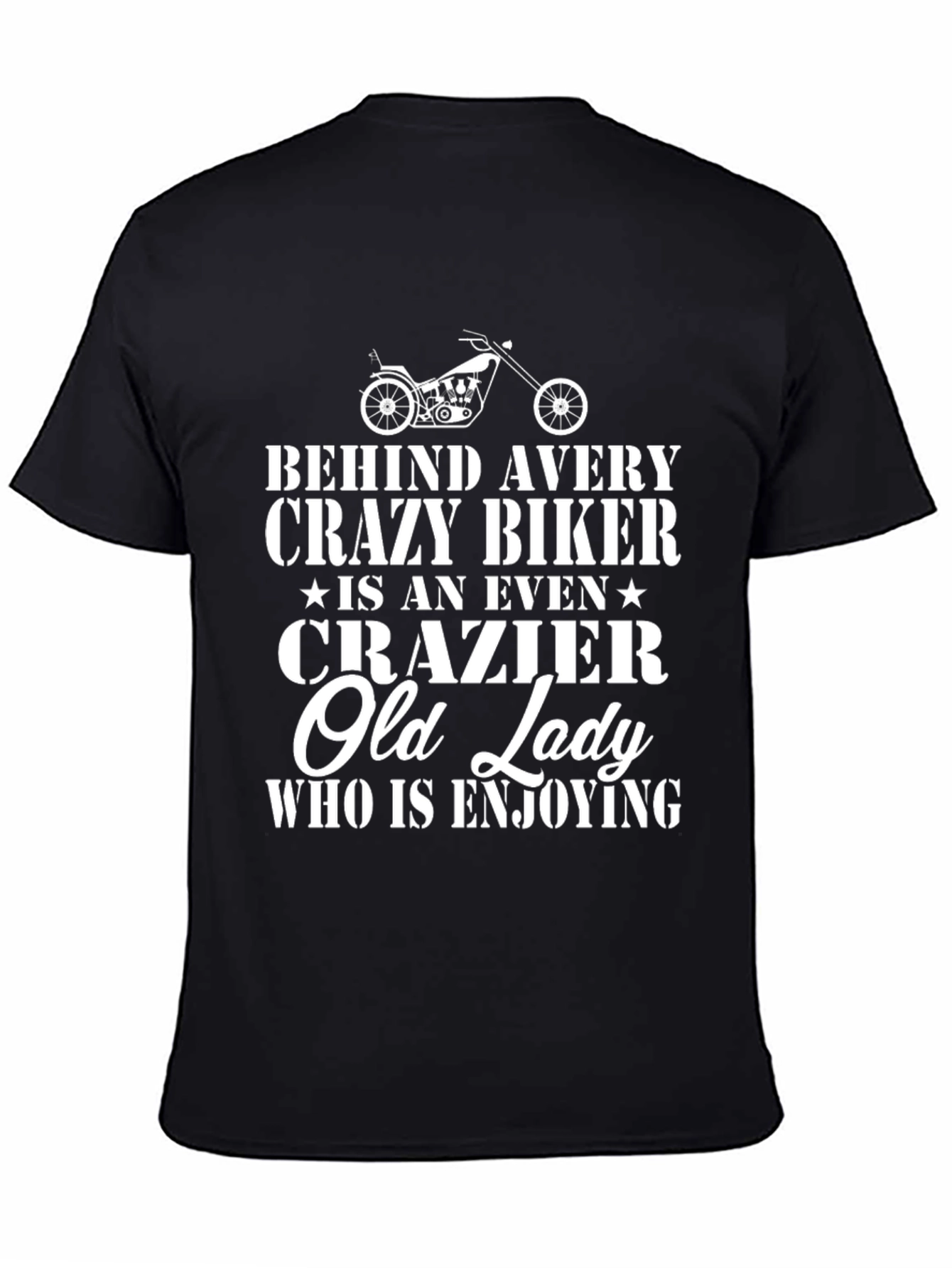 Crazy Biker & Old Lady Graphic Tee - Black