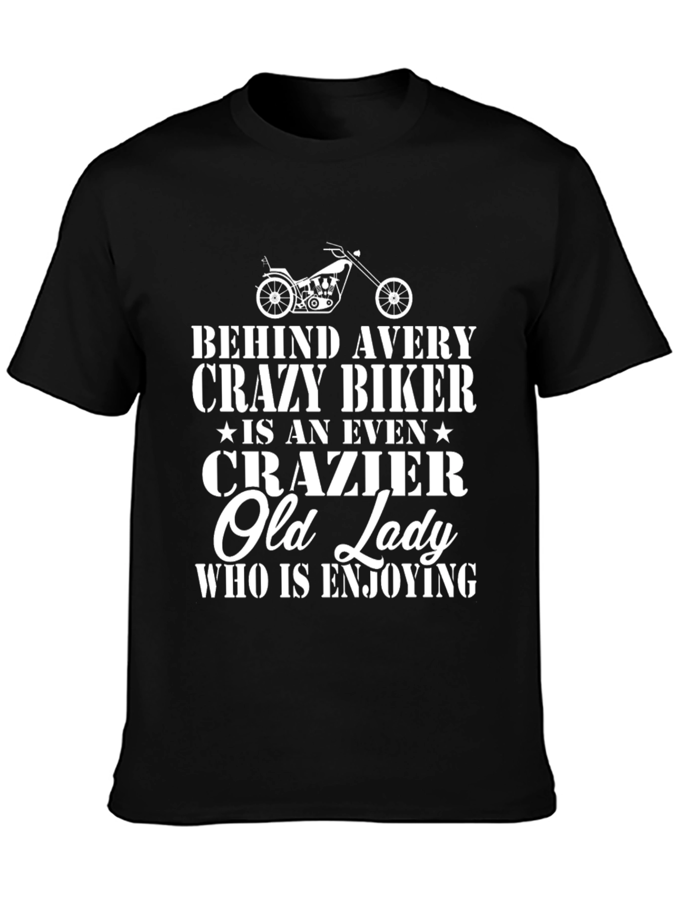 Crazy Biker & Old Lady Graphic Tee - Black