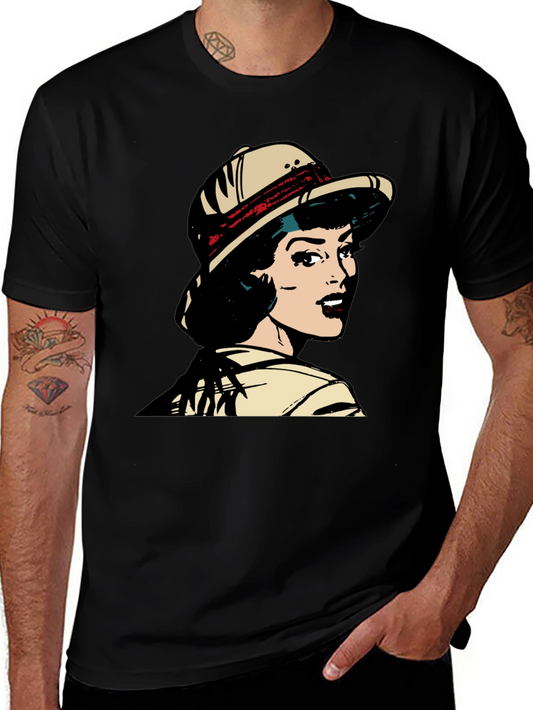 Vintage Comic Style Woman T-Shirt - Black