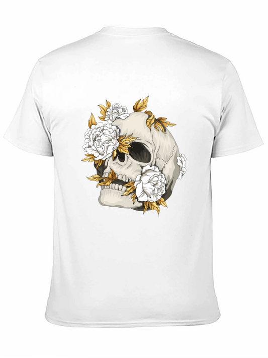 Skull & Floral Graphic Print Black T-Shirt
