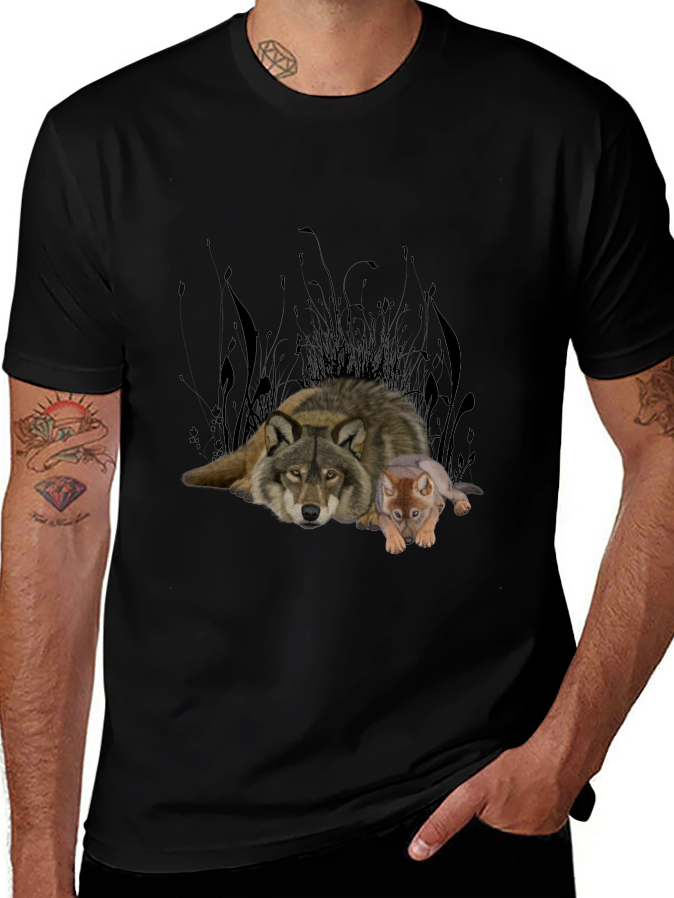 Wolf & Cub Graphic Tee - Black Cotton Blend
