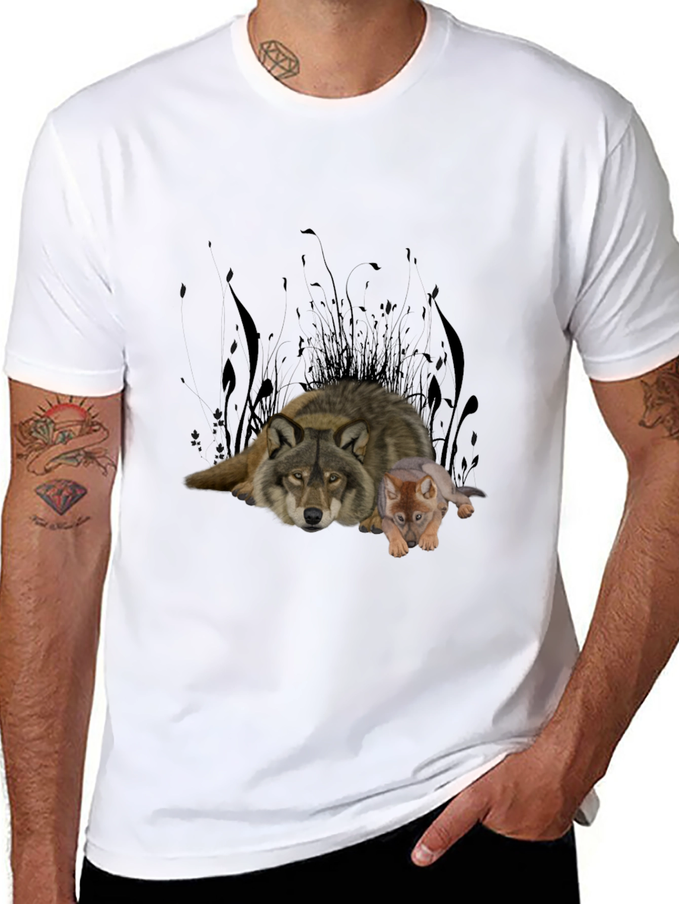 Wolf & Cub Graphic Tee - Black Cotton Blend