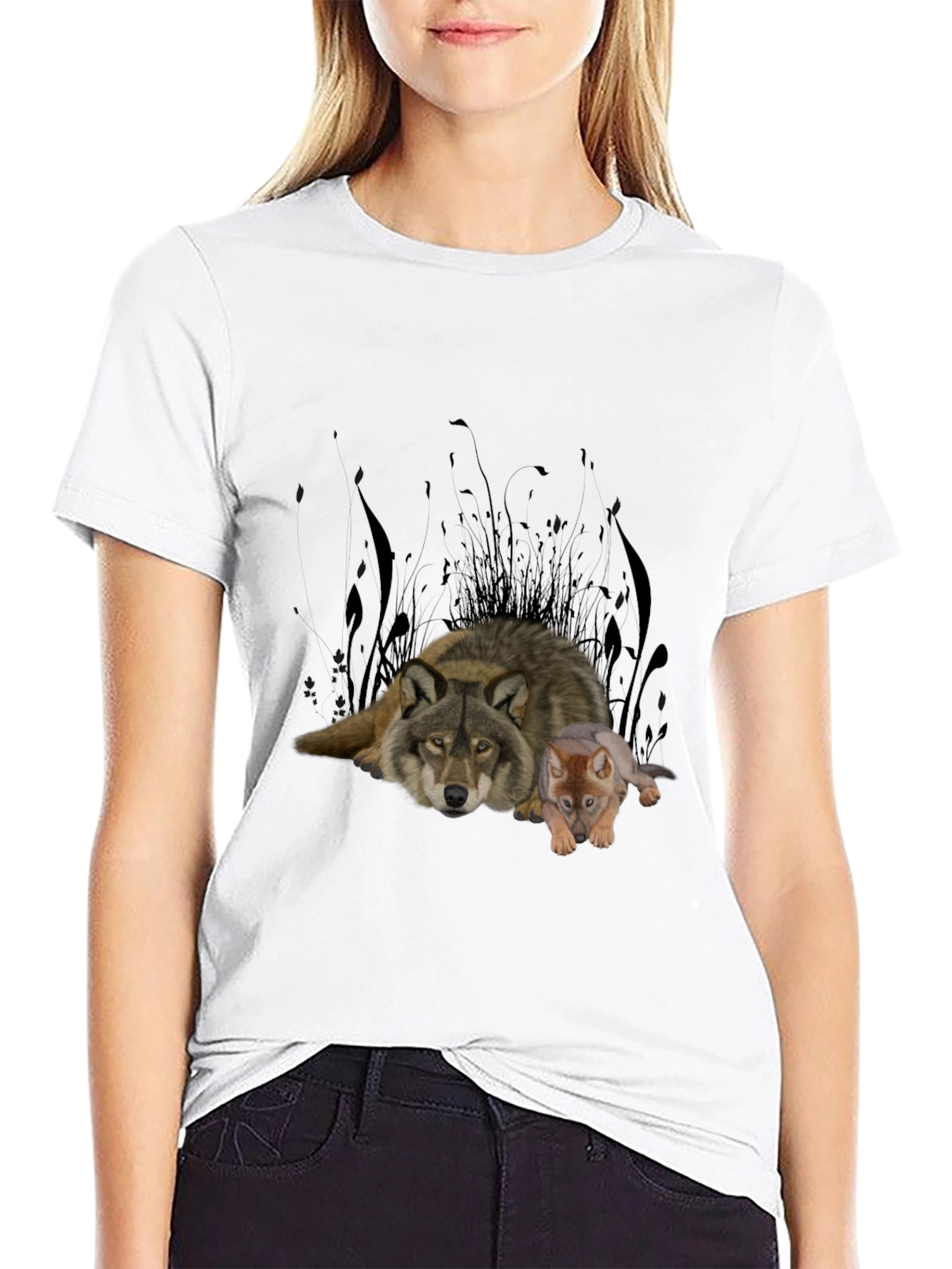 Wolf & Cub Graphic Tee - Black Cotton Blend
