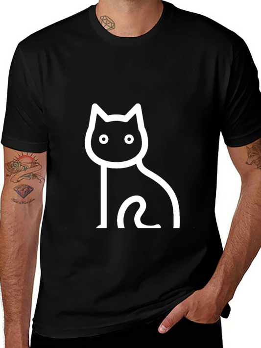 Black Cat Outline Graphic T-Shirt - Casual Wear