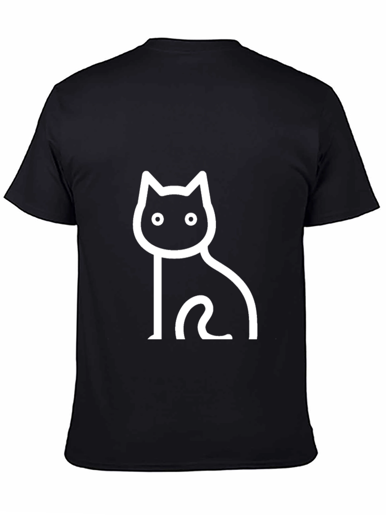 Black Cat Outline Graphic T-Shirt - Casual Wear